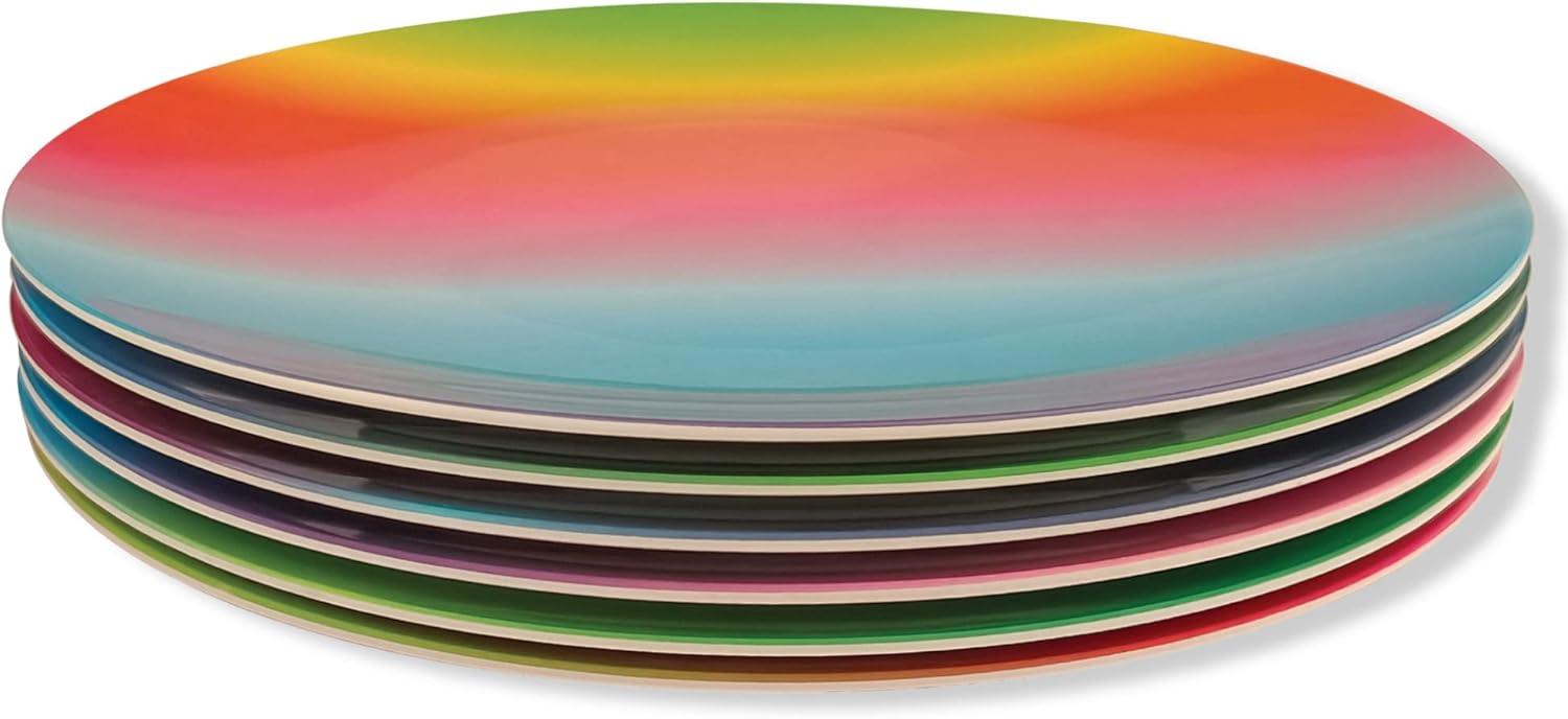 Aurora Multicolor Melamine Round Dinner Plate Set, 11-Inch, 6-Piece