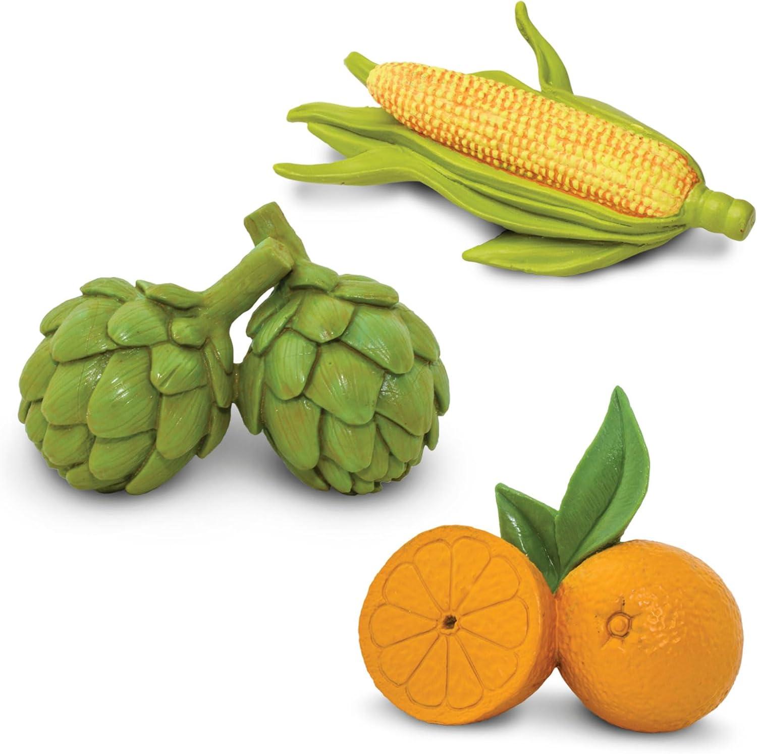 Safari Ltd Fruits & Vegetables TOOB - 8 Mini Figurines including Pears, Oranges, Apples, Artichokes, Carrots, Bananas, Broccoli, and Corn - Educational Toy Figures For Boys, Girls & Kids Ages 3+