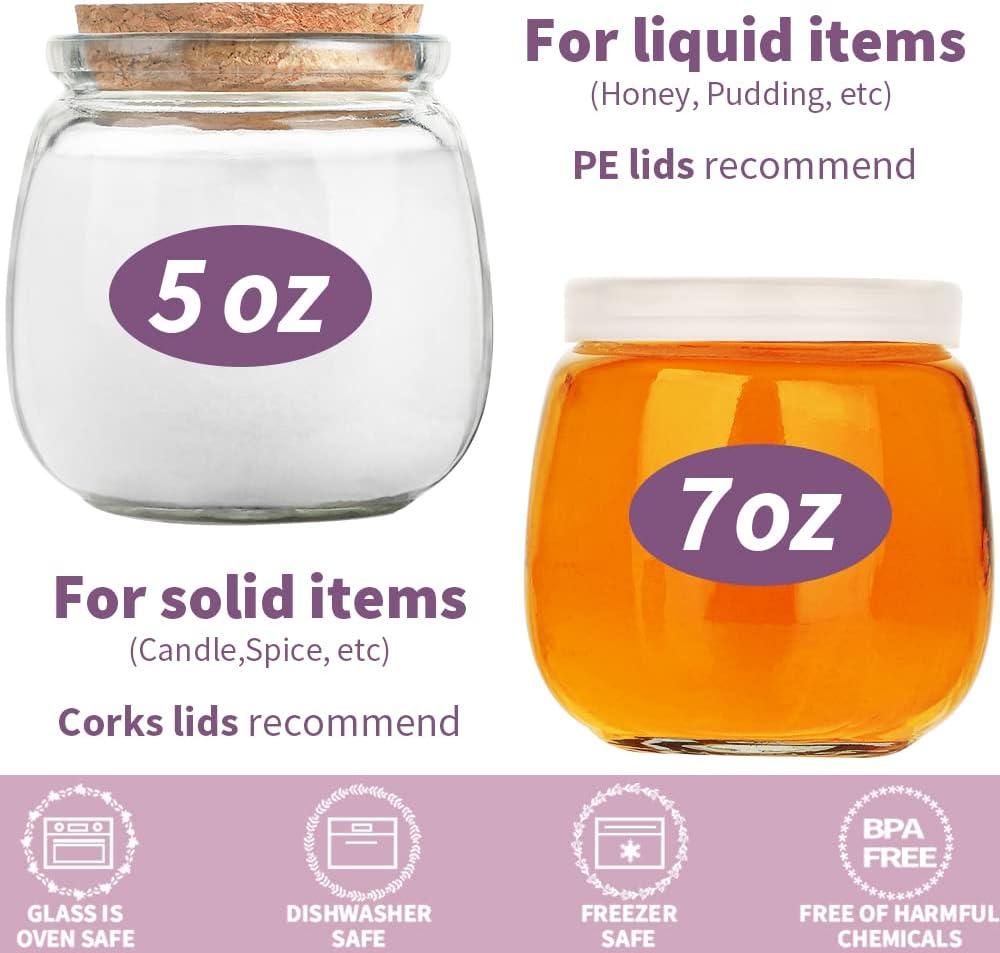 40 Pack Syntic 7oz Thick Candle Jars for Making Candles, Empty Container with with Cork Lids, PE Lids for Gift Favors, Party decorate Clear