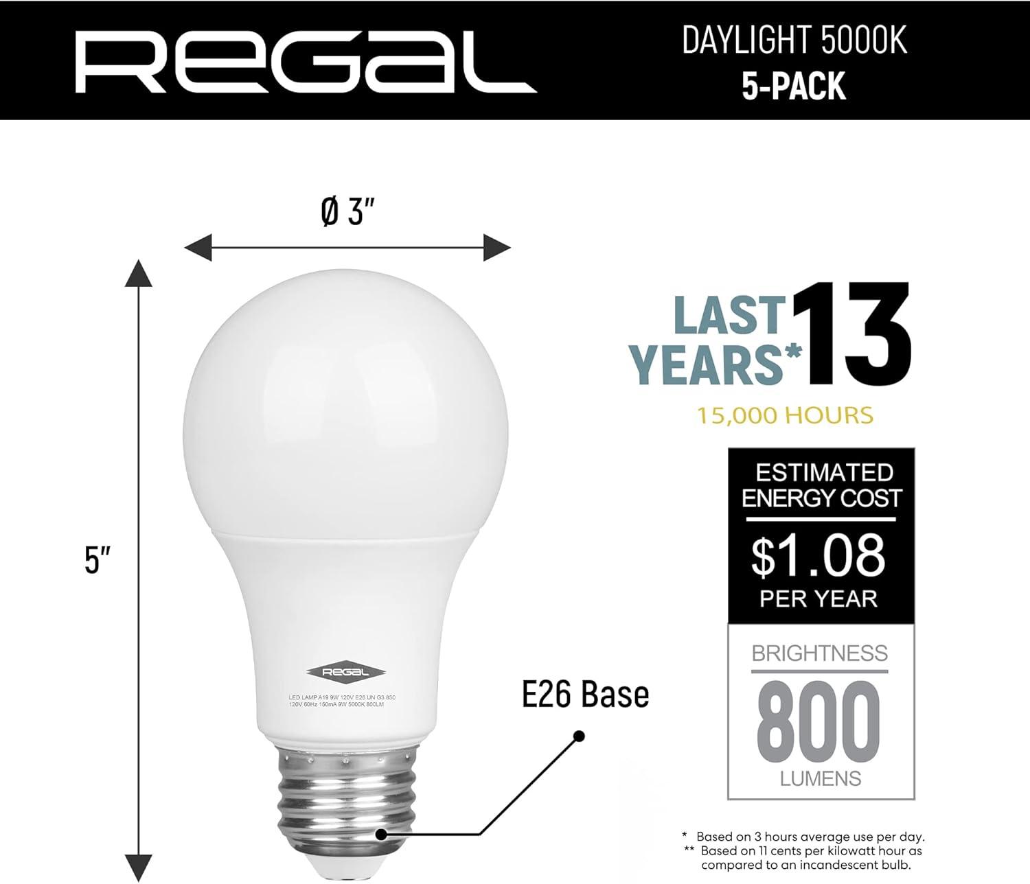 60 Watt Equivalent A19 E26/Medium (Standard) 5000K LED Bulb