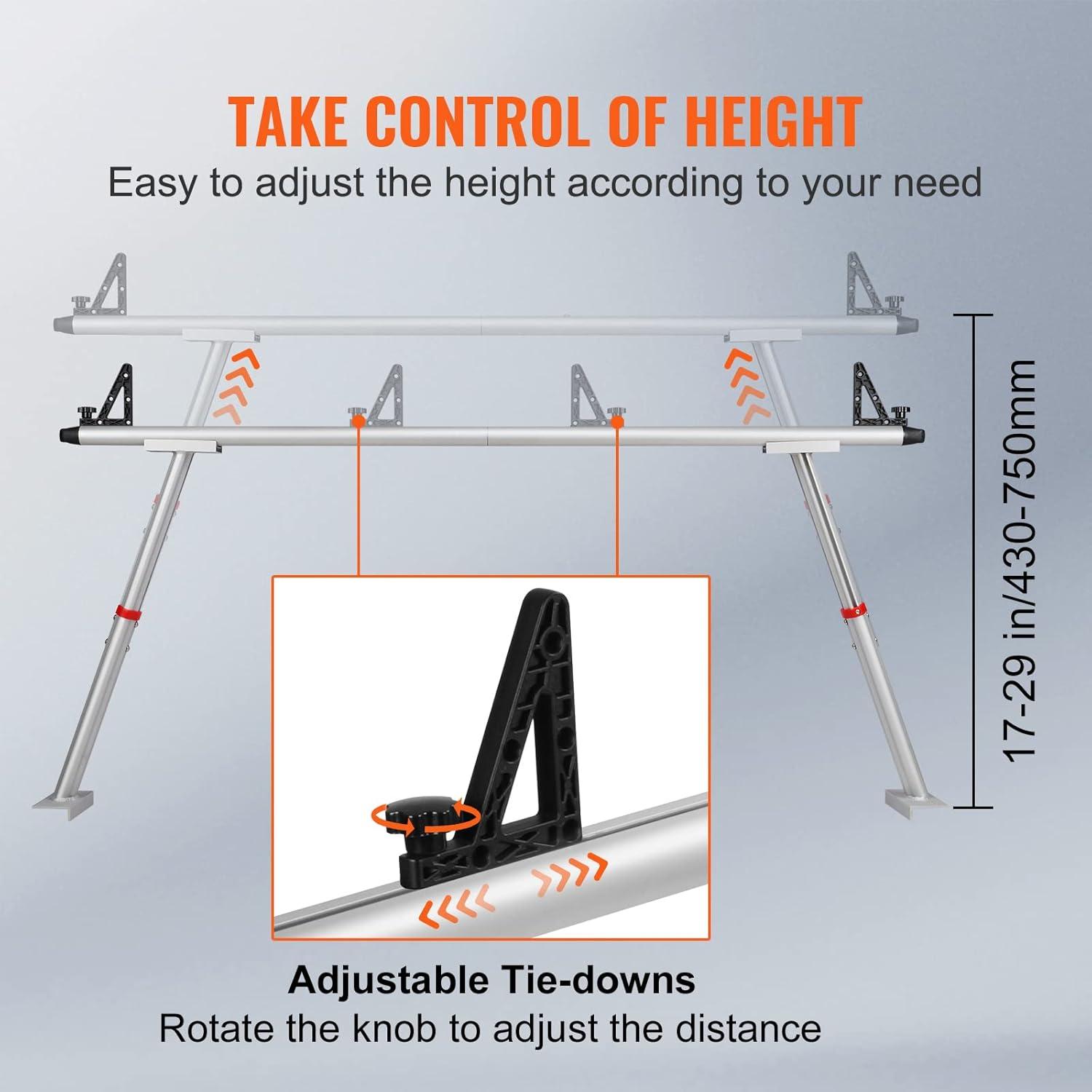 71'' Aluminum Adjustable Truck Bed Rack with C-Clamps