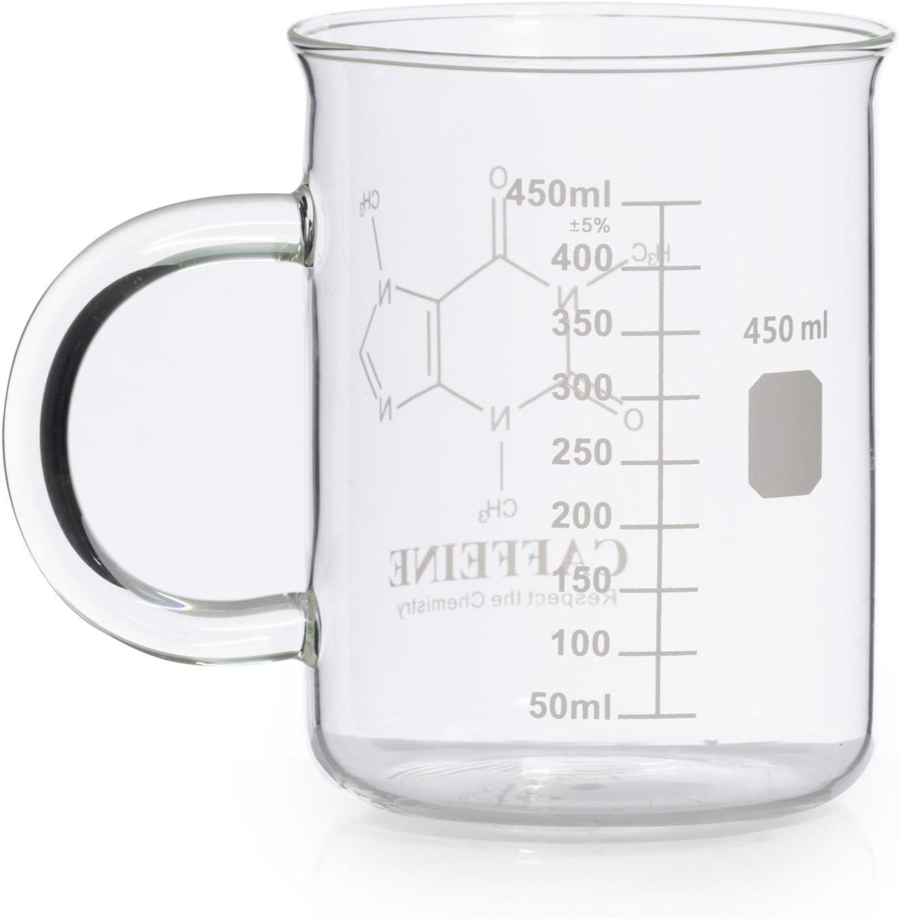 Caffeine Beaker Mug, Caffeine Molecule Mug - Chemistry Mug 16 oz Borosilicate Glass Coffee Mugs with Handle and Measuring for Coffee, Latte, Tea or Hot and Cold Beverage - Tea Coffee Mug