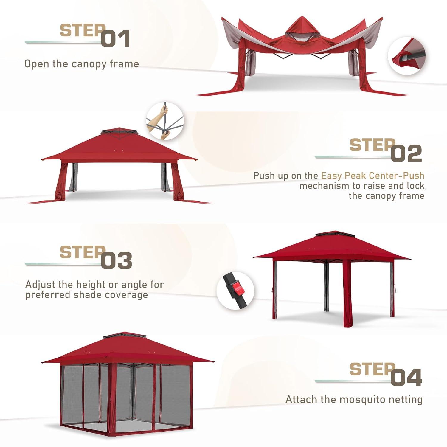 EAGLE PEAK Pop up Patio Gazebo 13 Ft. W x 13 Ft. D Metal Patio