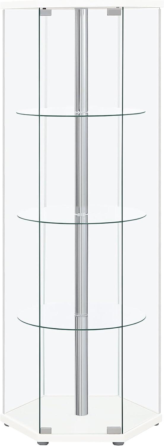 Coaster Zahavah Modern 4 Shelf Hexagon Shaped Glass Curio Cabinet White/Clear