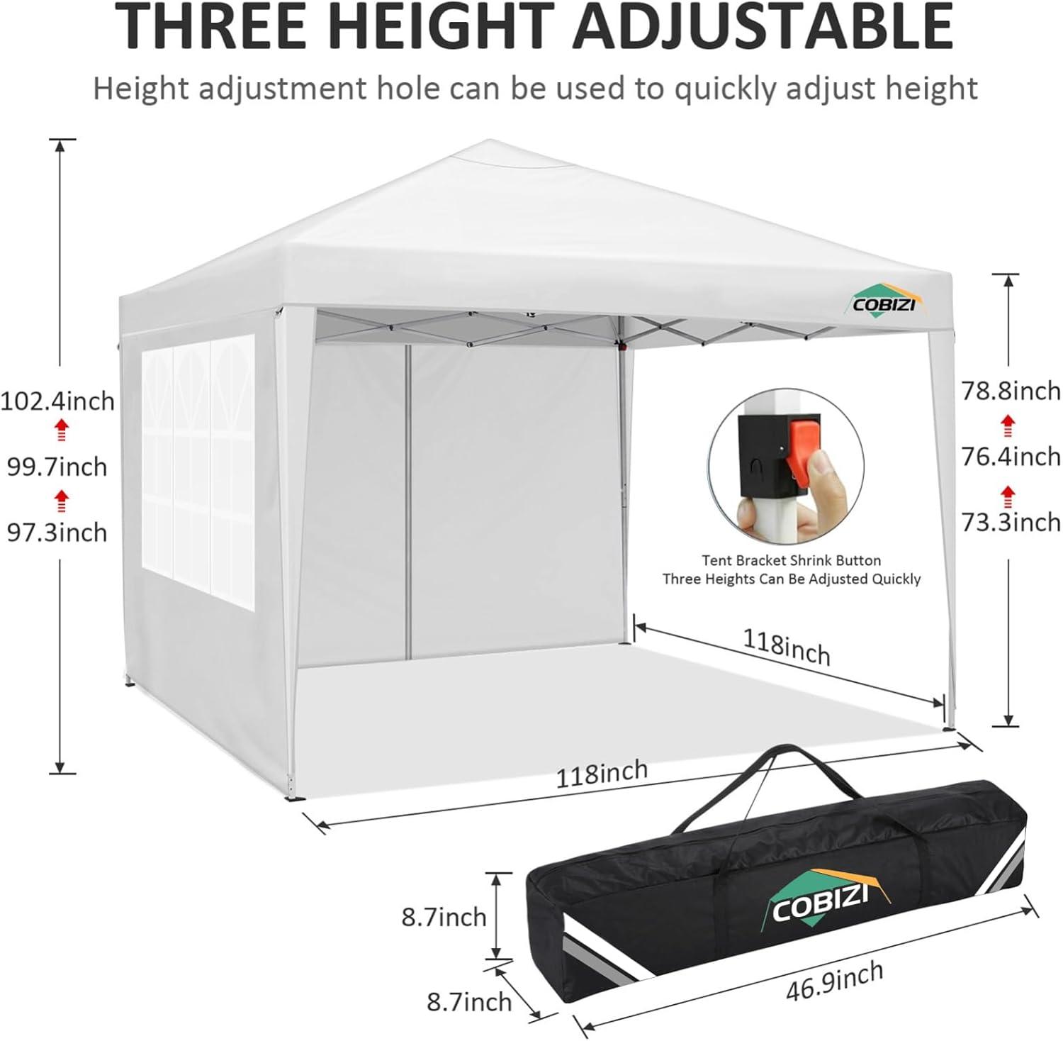 White 10x10ft Waterproof Pop-Up Canopy Tent with Sidewalls