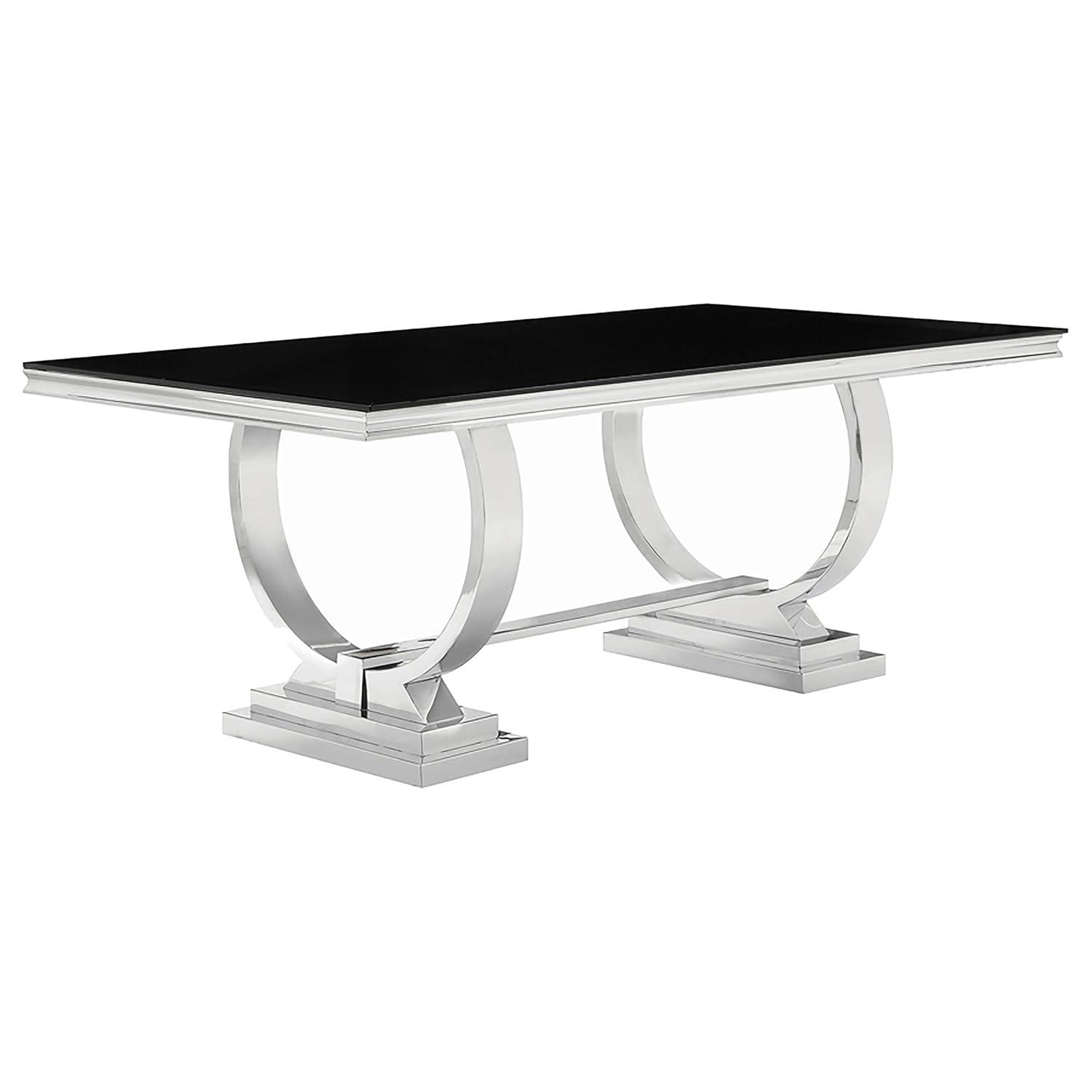 Coaster Rectangular Glass Dining Table with Swooping Double-Hoop in Black