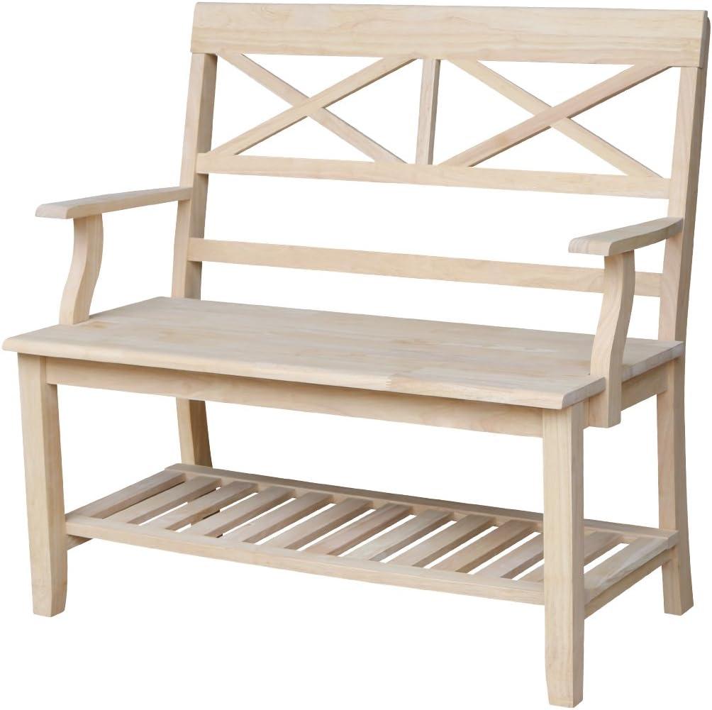 Double X-Back Bench with Arms and a Shelf - International Concepts