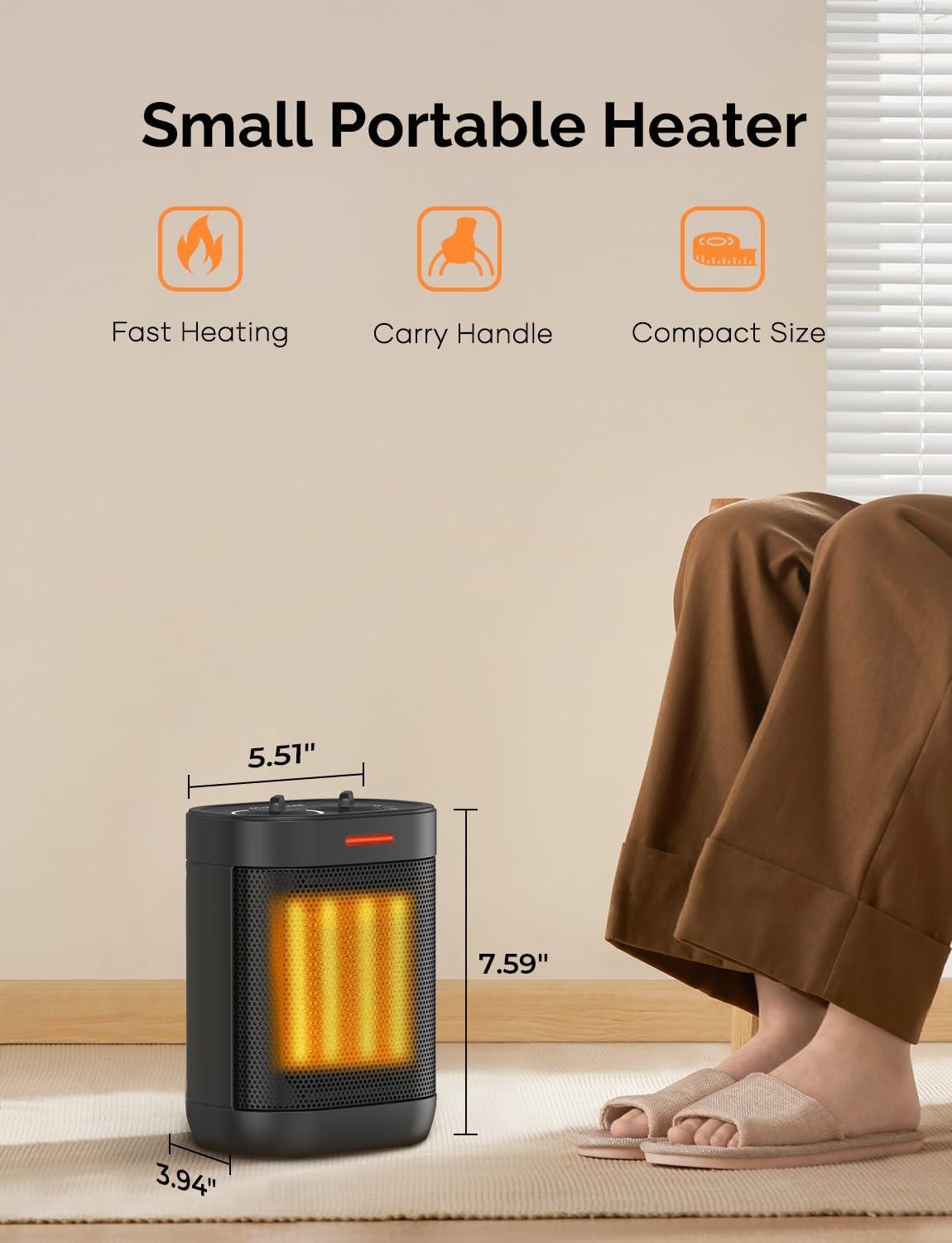 Compact Black Electric Space Heater with Thermostat and Safety Features