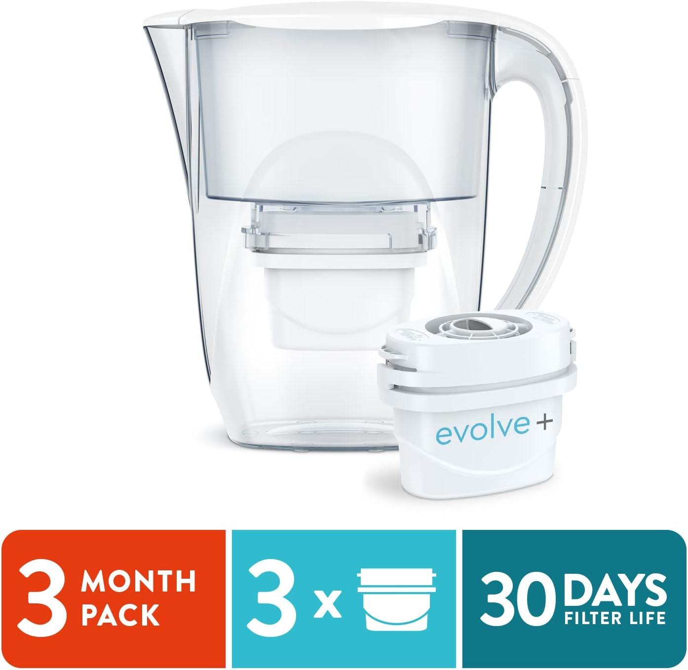 Aqua Optima Water Filter Pitcher Value Pack For Tap And Drinking Water With 3 Evolve+ Filter, Bpa Free, Wqa Certified, Oria Design (blue)