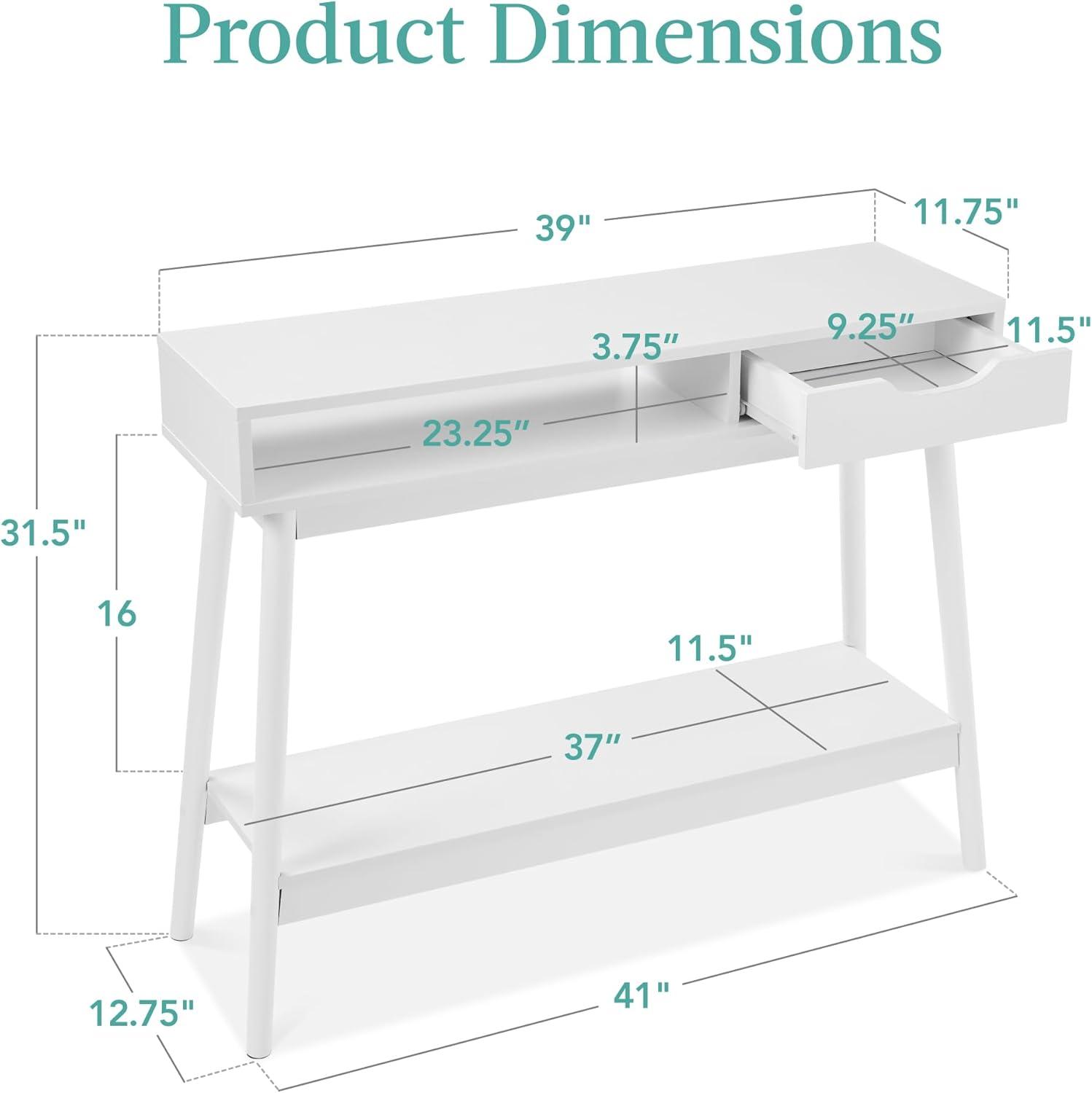 White Mid-Century Modern Console Table with Storage