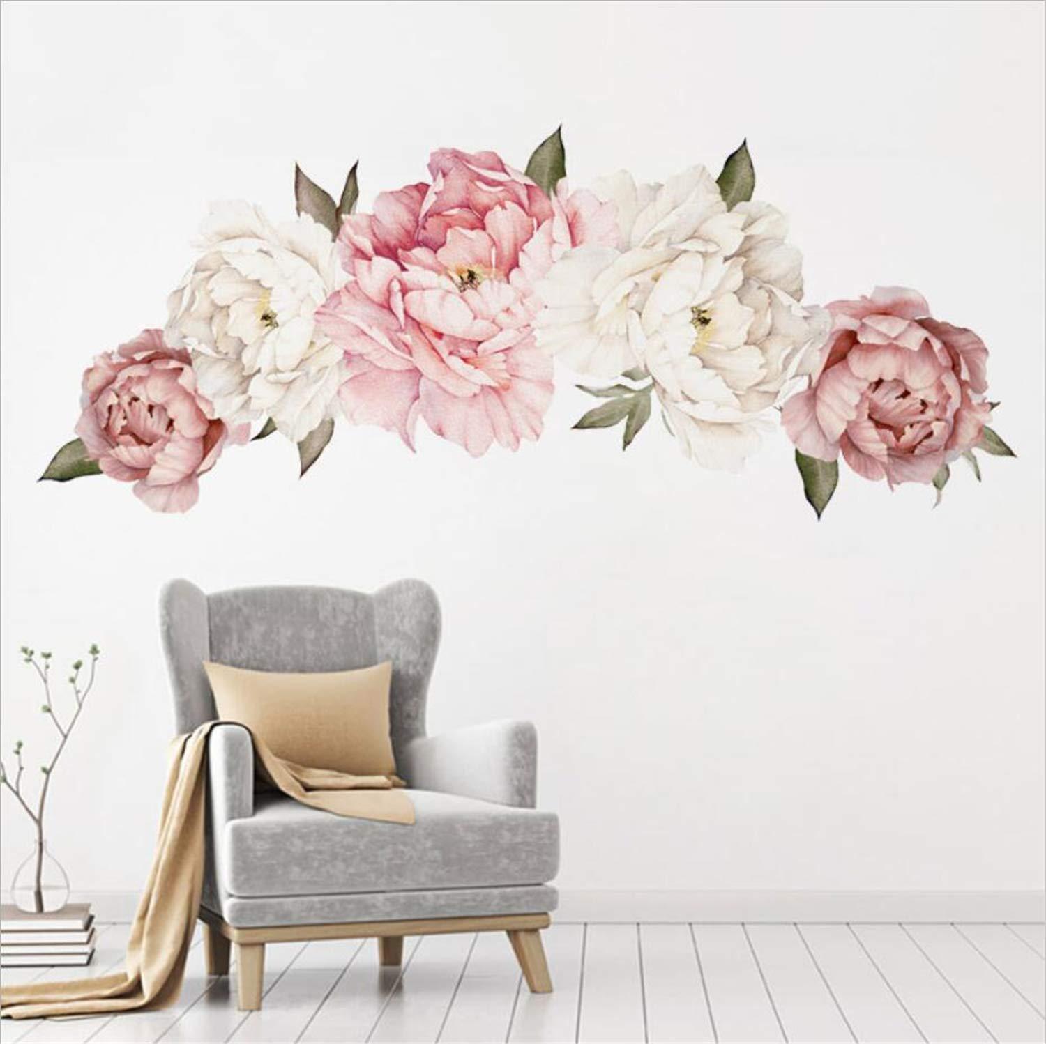 Peony Flowers Wall Sticker Waterproof PVC Peony Rose Flowers Wall Decals Removable Floral Wall Decor Sticker for Living Room Bedroom Nursery Room