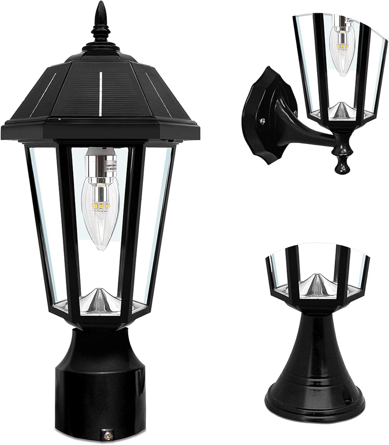 Topaz Single Black Outdoor Warm White Solar Integrated LED Post Light with 3 in. Fitter, Pier and Wall Sconce Options