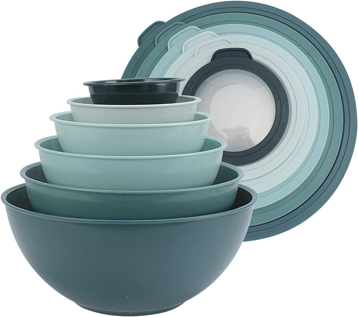 Teal 12-Piece Plastic Nesting Mixing Bowls with Lids