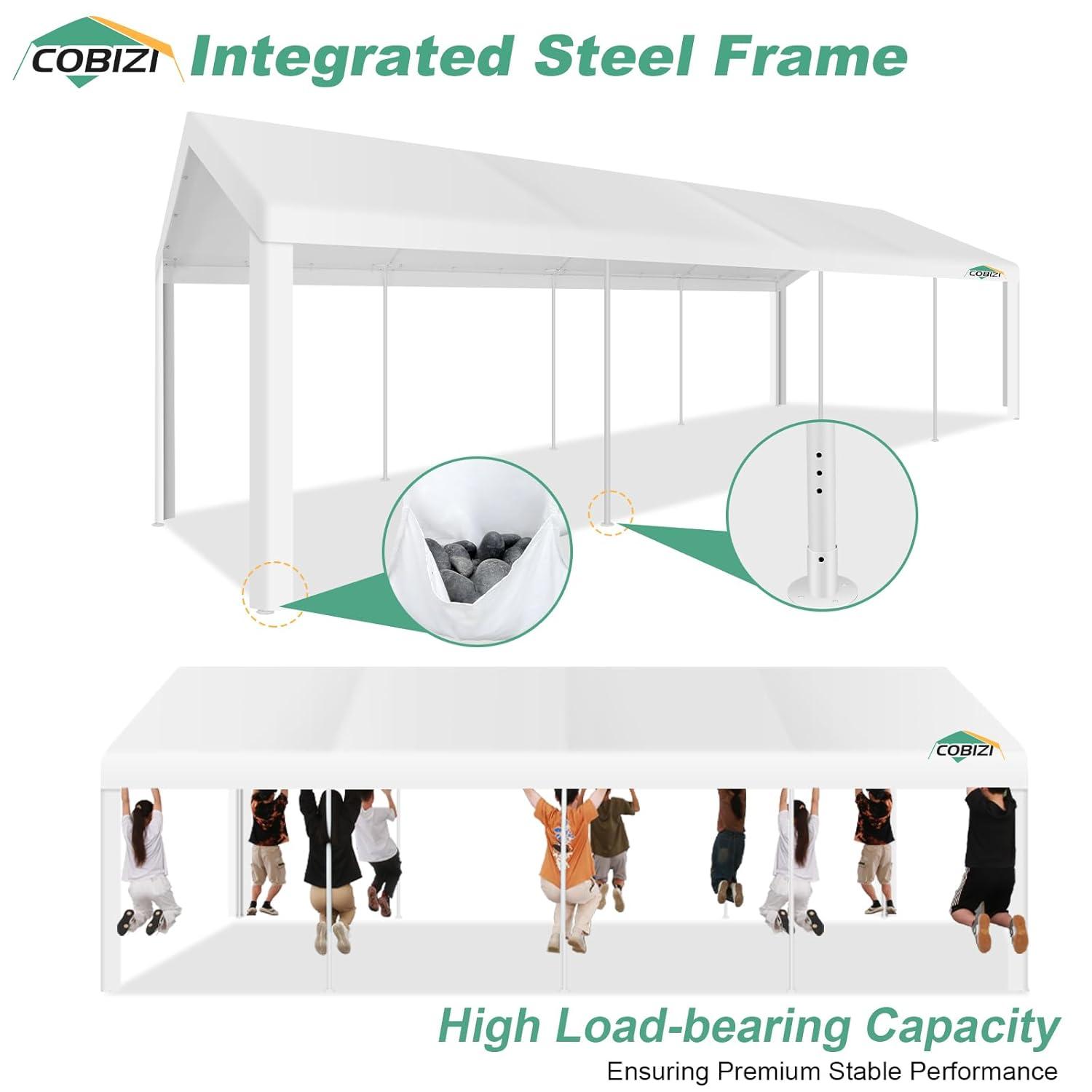 COBIZI 10x30ft Party Tent Heavy Duty, Wedding Tent, Event Tent for Parties, Carpas para Fiestas with 6 Removable Sidewalls, 10x30 Tent with Built-in Sandbag, UV50+, Waterproof, Carport, White
