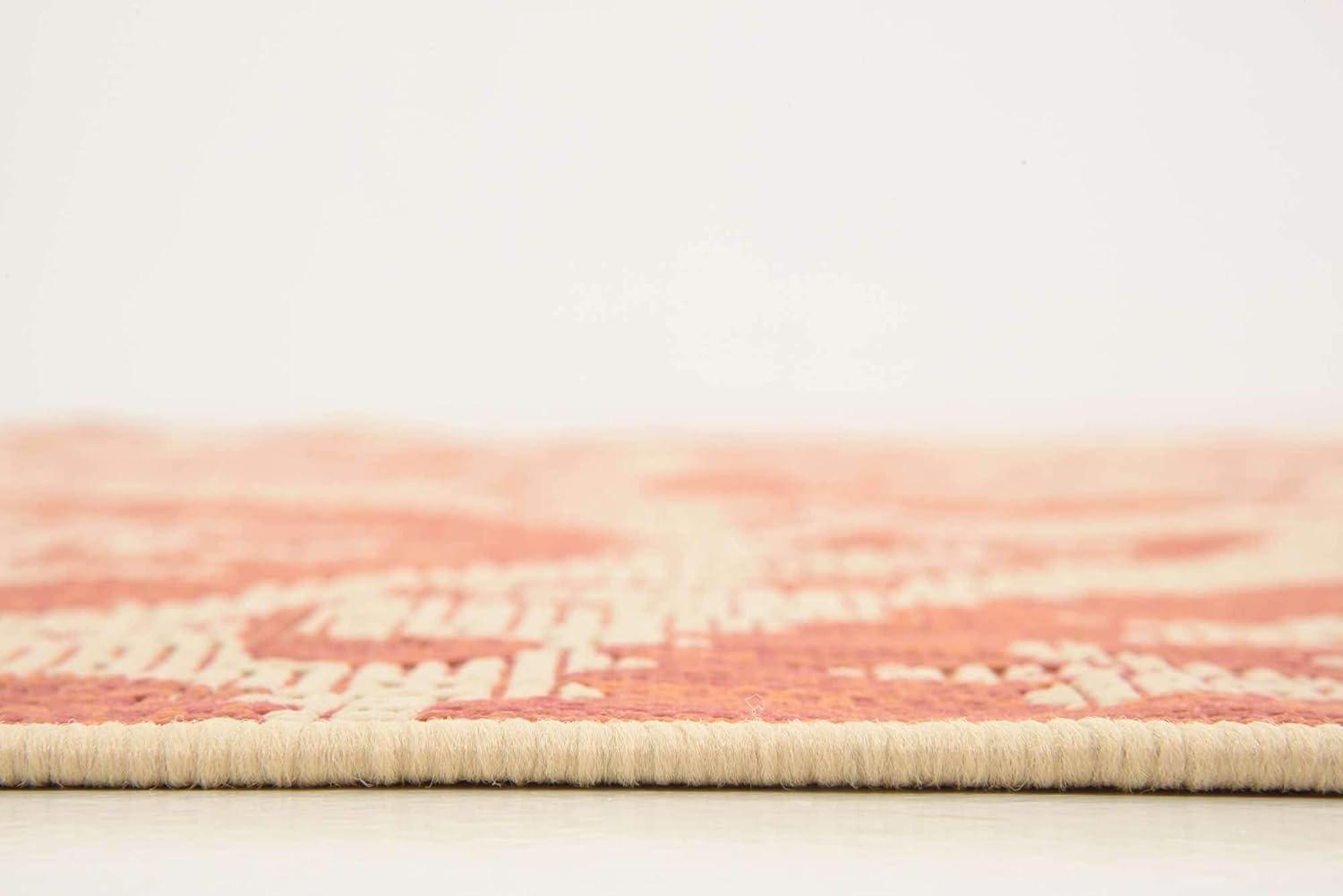 Unique Loom Alfombra de Área de Colección Botánica para Exteriores - Medallón (6' 1" Cuadrado Terracota/beige)