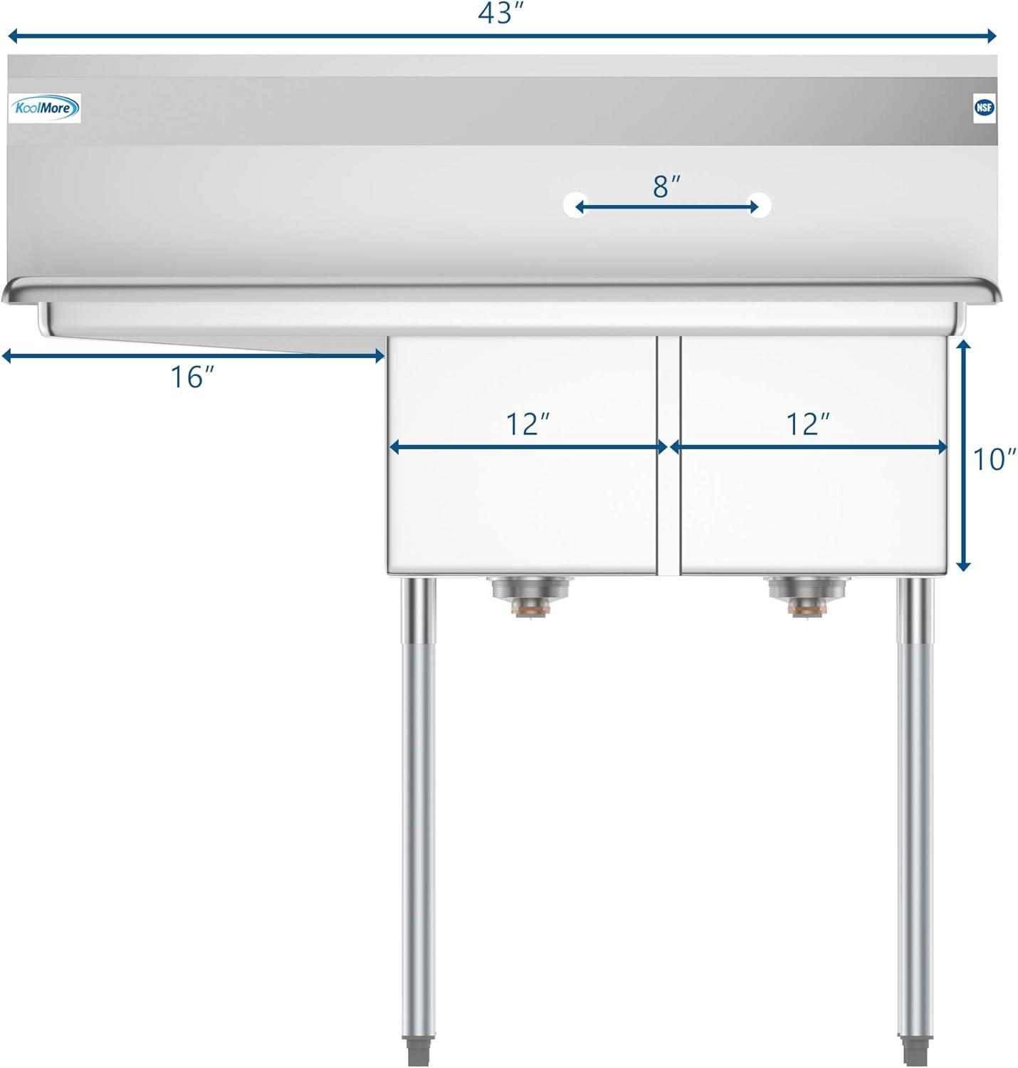 Koolmore 12x16x10 Left Stainless Steel Kitchen Prep & Utility Sink in Silver