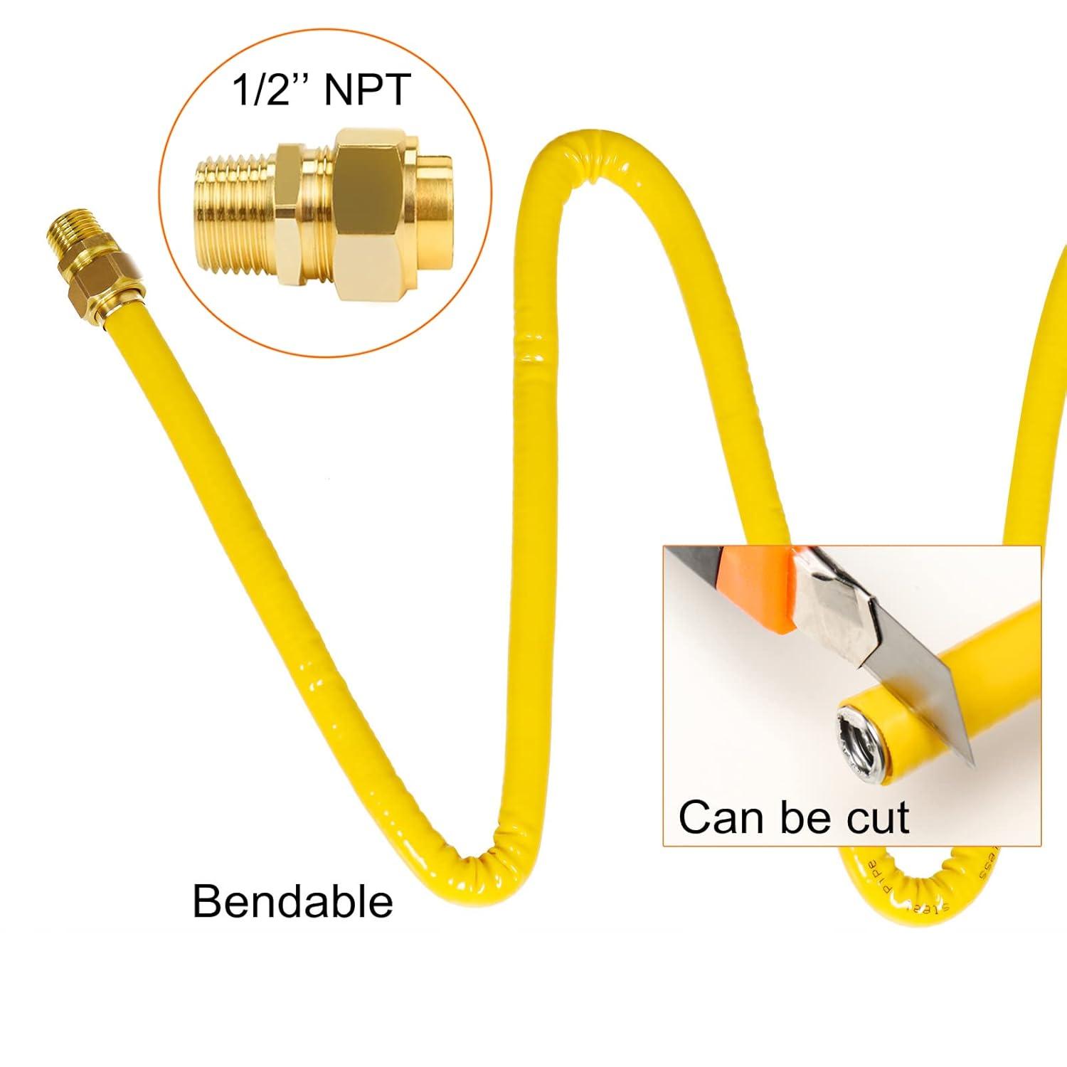 CSST Corrugated Stainless Steel Tubing 37 Ft 1/2" Flexible Natural Gas Line Pipe Propane Conversion Kit Grill Hose with Male Adapter Fittings