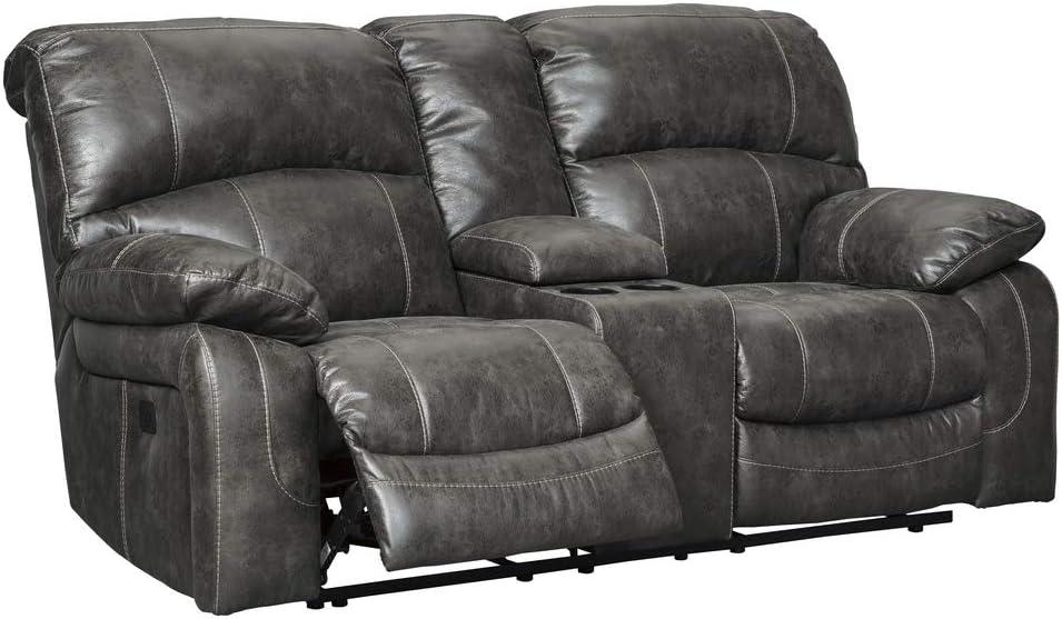 Gray Leather Power Reclining Loveseat with Storage and Cup Holder