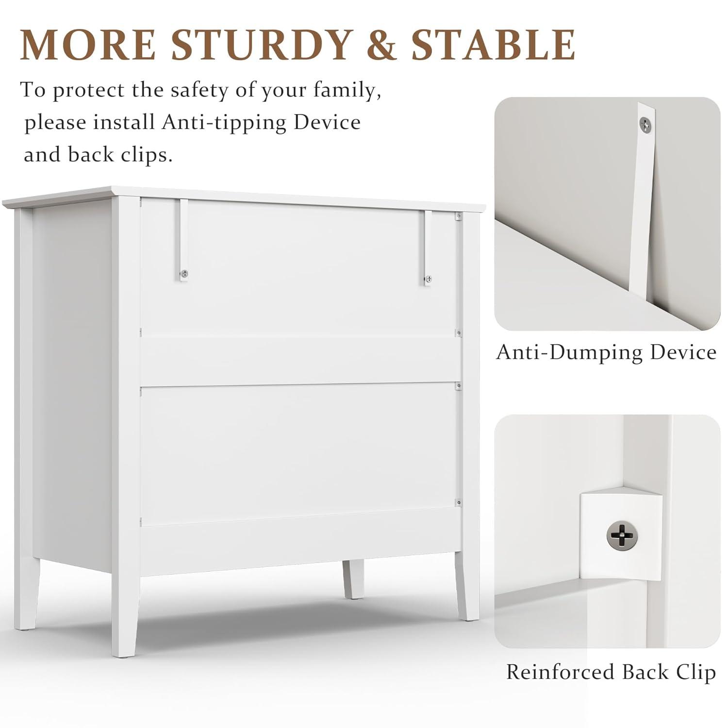 CozyHome White 3 Drawer Dresser, Painted 30 Inch Tall Wood Nightstand with Storage, Wide Modern Chest of Drawers with Ball Bearing Slide for Bedroom Hallway Living Room Entryway Office