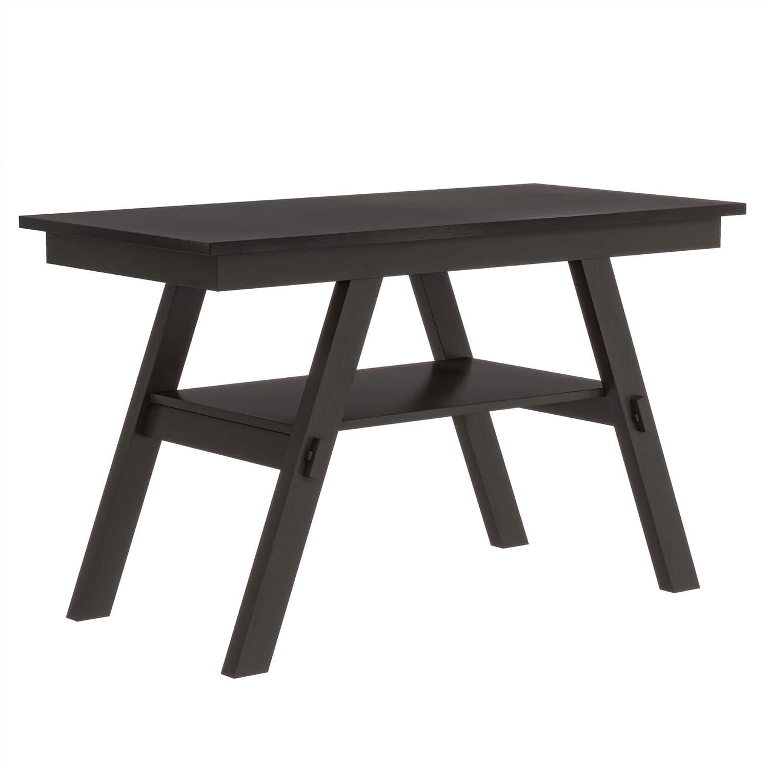 6-Piece Wood Counter Height Dining Table Set with Storage Shelf, 4 Beige Cushion Chairs and Bench, Rustic Style, Espresso