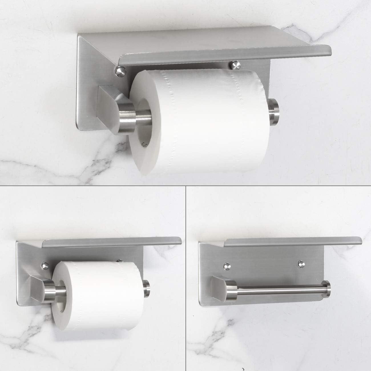 Brushed Nickel Stainless Steel Wall Mounted Toilet Paper Holder with Shelf