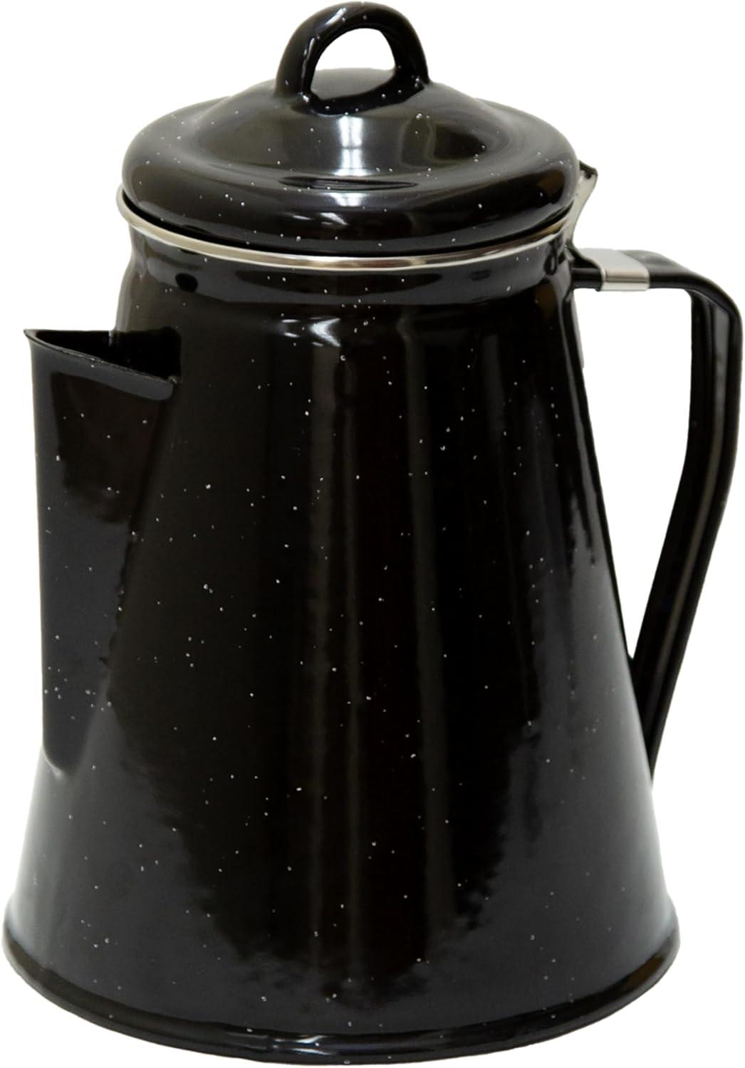 Black Enamel 8-Cup Percolator Coffee Pot with Stainless Steel Rim