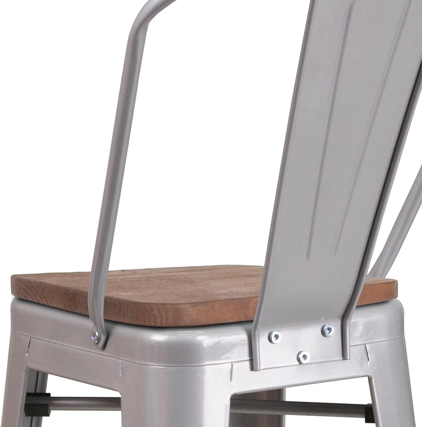 Flash Furniture 24" High Crystal Teal-Blue Metal Counter Height Stool with Back and Wood Seat
