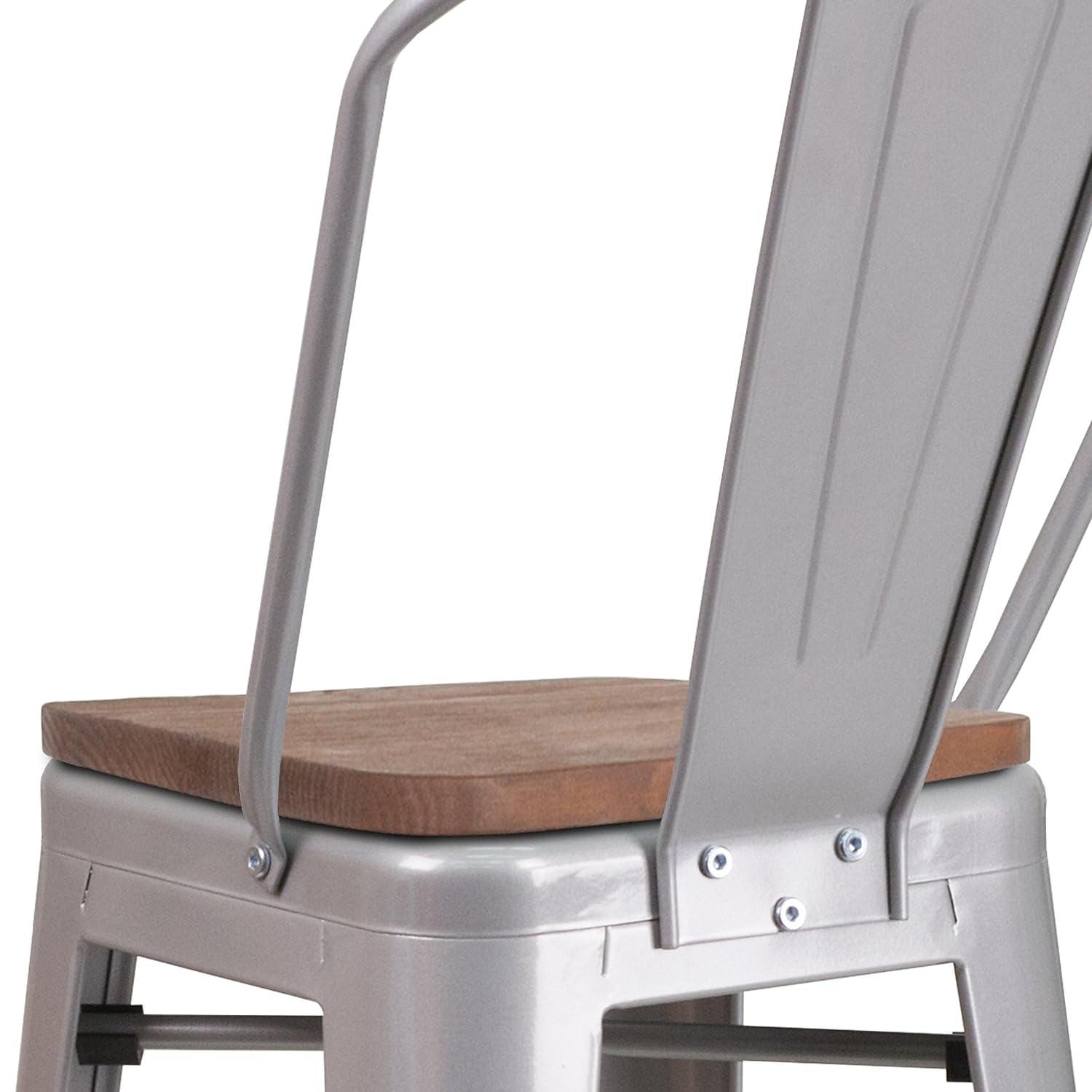 Flash Furniture 24" High Crystal Teal-Blue Metal Counter Height Stool with Back and Wood Seat