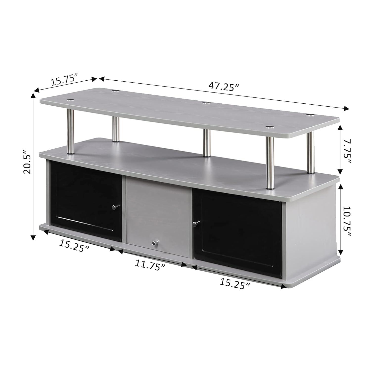 Designs2Go TV Stand with 3 Storage Cabinets and Shelf for TVs up to 55 inches, Gray