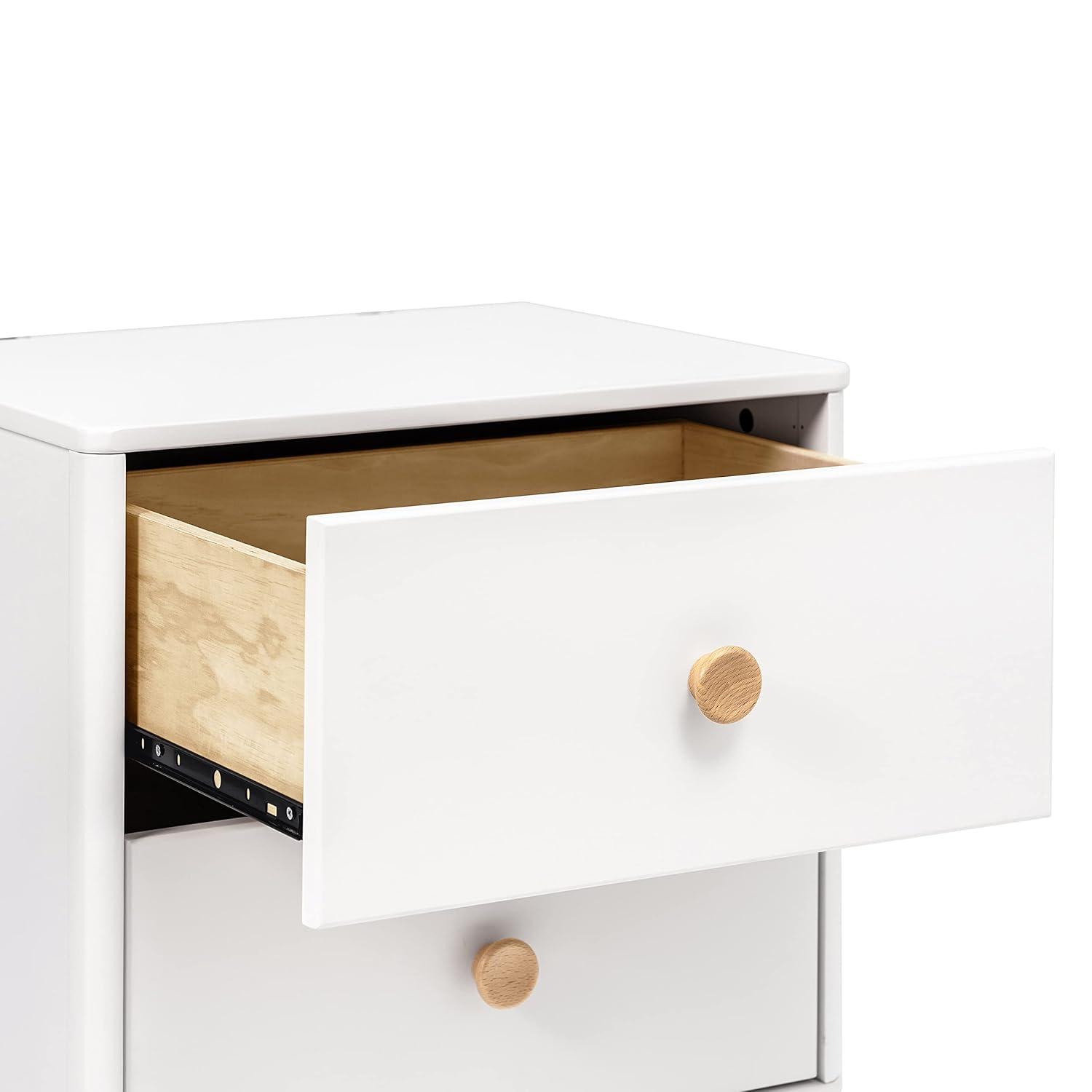 White and Natural 2-Drawer Nightstand with USB Port