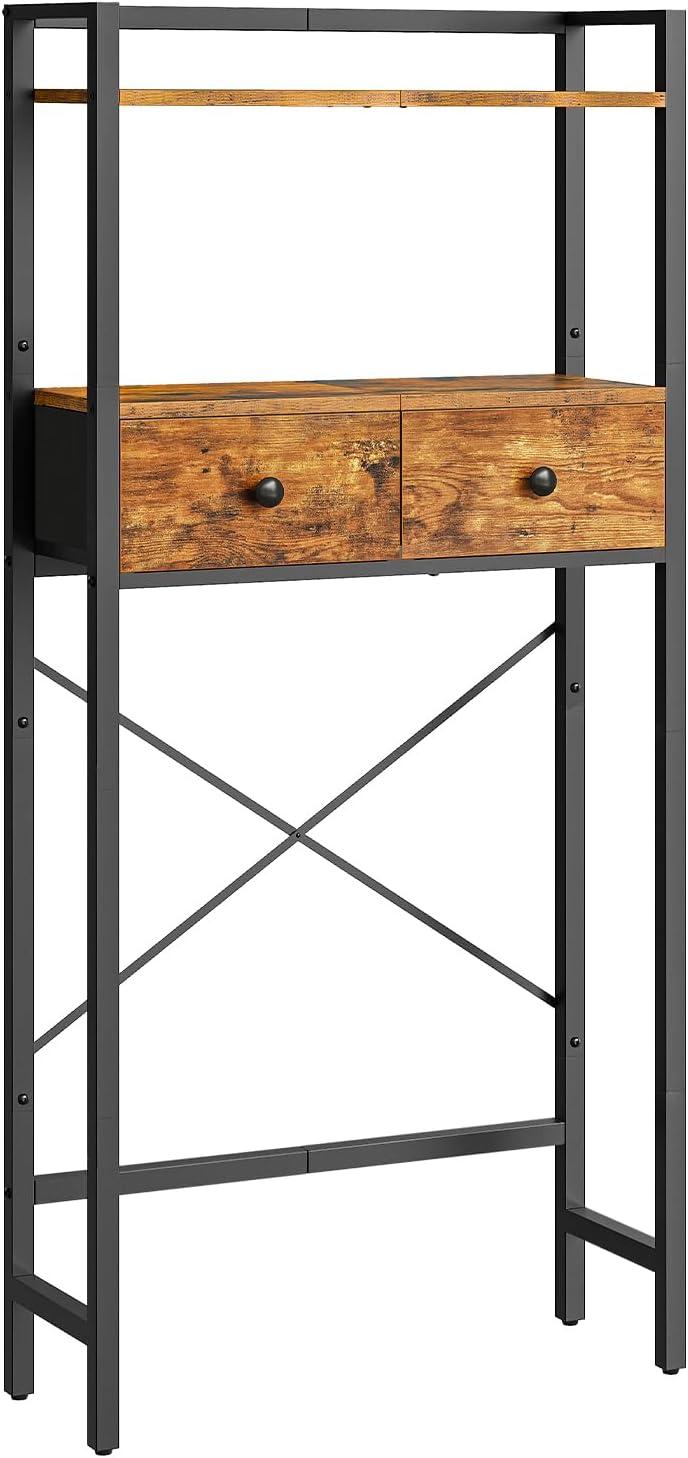 HOOBRO Over-The-Toilet Storage Rack with 2 Drawers, 3-Tier Bathroom Organizer Shelf Over Toilet, Freestanding Toilet Shelf, Storage Cabinet, Rustic Brown and Black BF47TS01