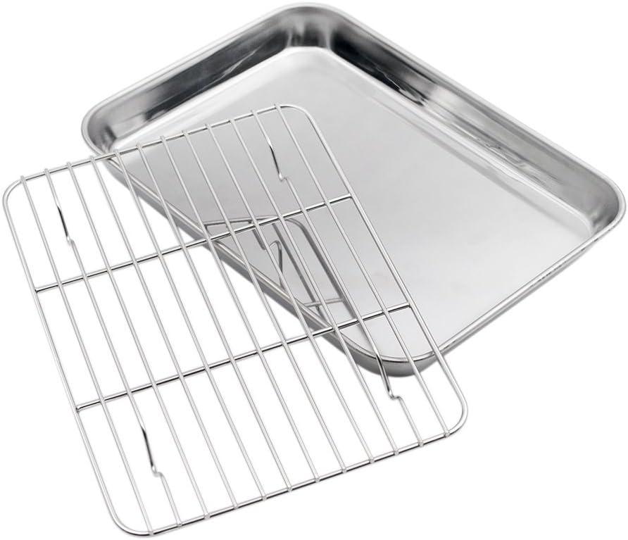 Mlfire Baking Sheets and Racks Set Stainless Steel Baking Sheet Chef Baking Sheet with Wire Rack Set for Oven and Dishwasher Non Toxic Heavy Duty Easy Clean Cooling Rack Set