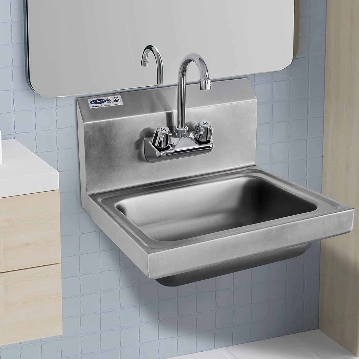 Compact Stainless Steel Wall-Mount Hand Washing Sink with Gooseneck Faucet