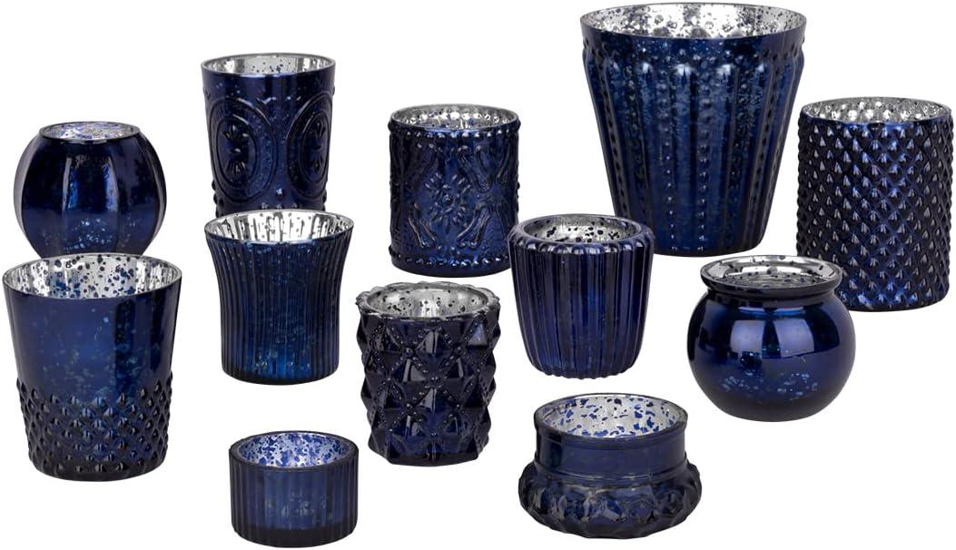 Navy Blue Glass Mismatched Votive Candle Holders Set of 12