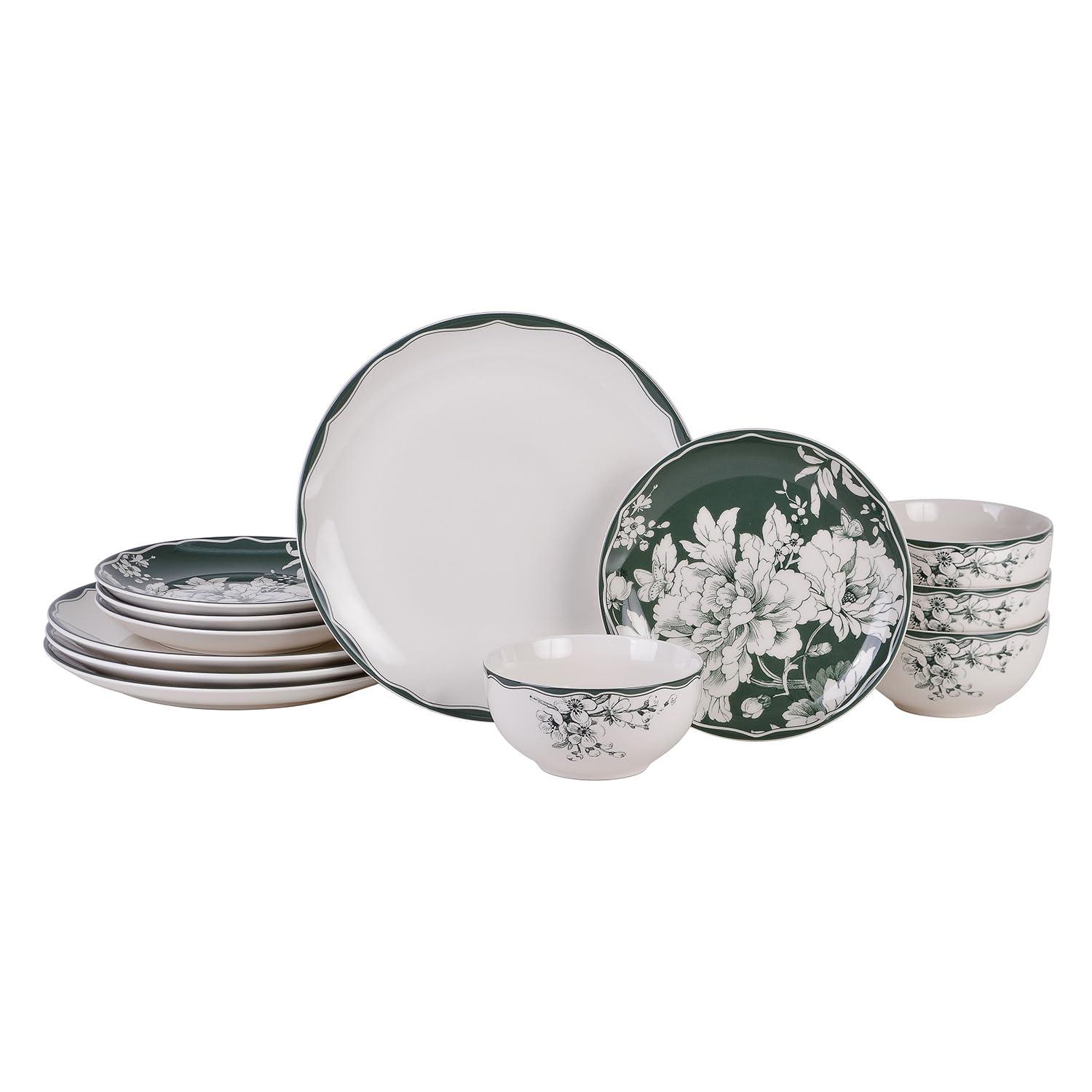 222 Fifth 222 Fifth Brittany 12-Piece Porcelain Dinnerware Set - Service For 4, Plate & Bowl Set