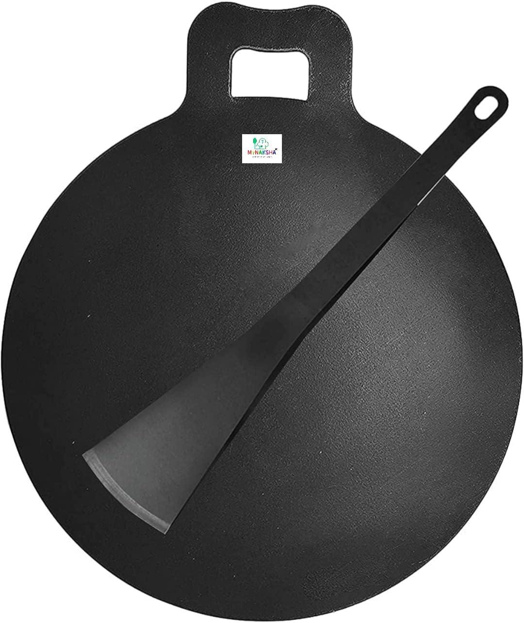 CintBllTer Iron Dosa Tawa Iron Dosa Kallu CookwareLarge Size Dosa Iron Tawa - 14 In with Handle Export Quality, Black