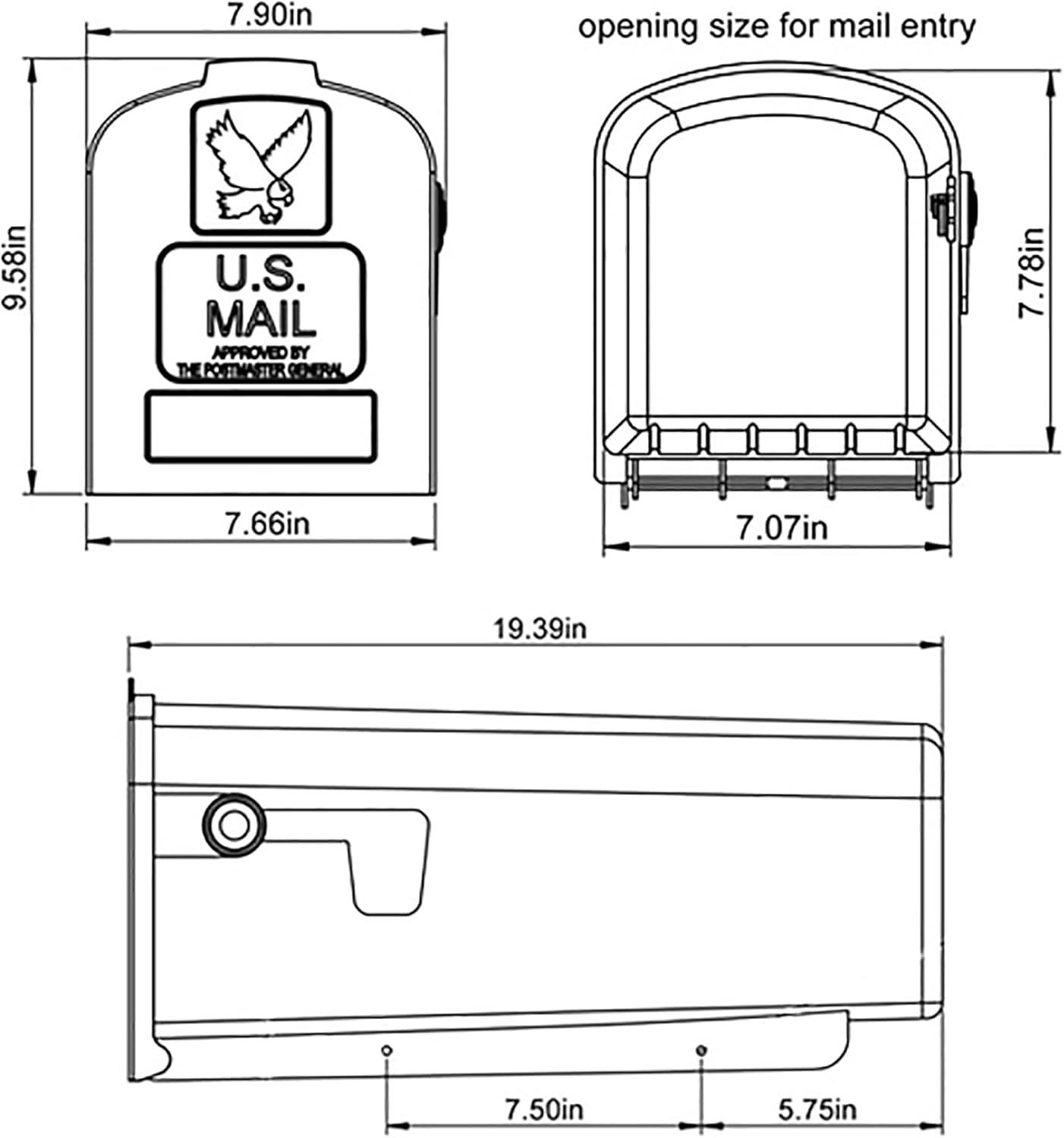 White Medium Plastic Post Mount Mailbox with Red Flag