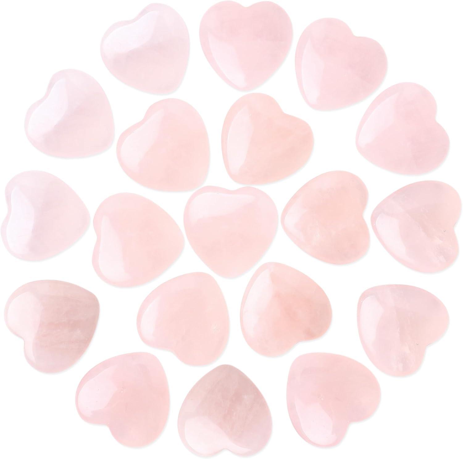 20-Piece Pink Rose Quartz Heart-Shaped Healing Stones Set