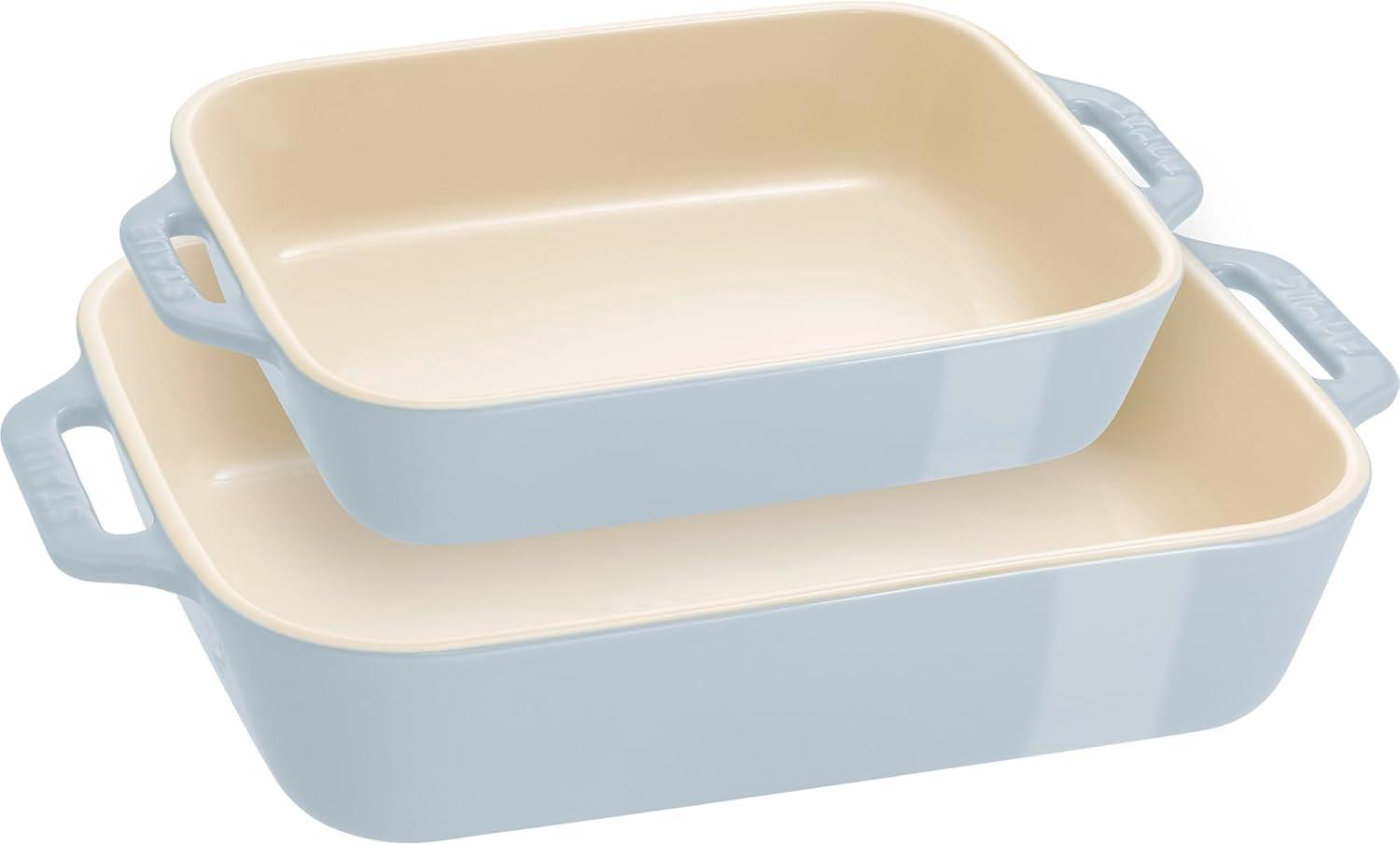 Staub Macaron Pastel Blue Rectangular Bakers, Set of 2