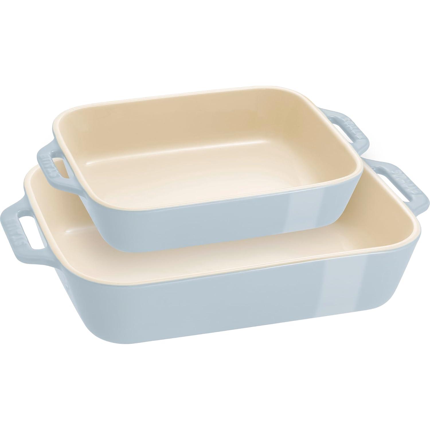 Staub Macaron Pastel Blue Rectangular Bakers, Set of 2