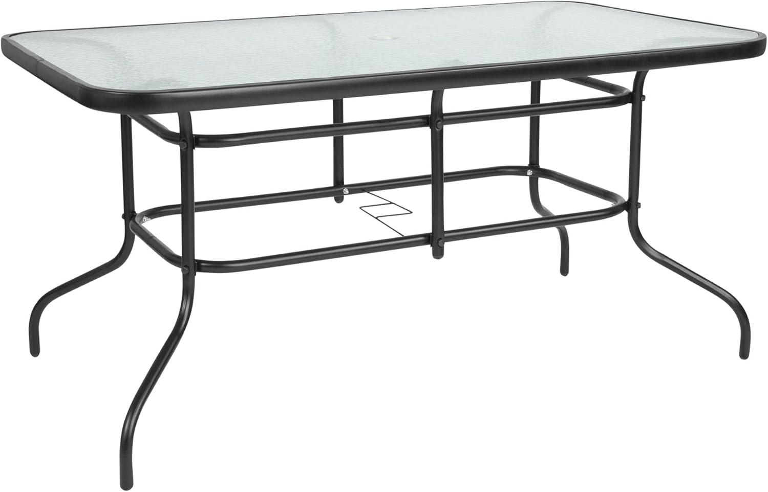 Flash Furniture Brazos Series 7-Piece Outdoor Rippled Glass Patio Table Set with 6 Chairs, Brown