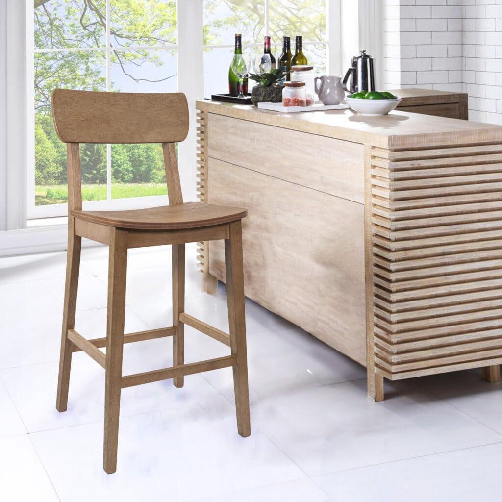 29" Torino Barstool Barnwood - Boraam: Solid Wood, Molded Seat, Footrests, Rustic Style