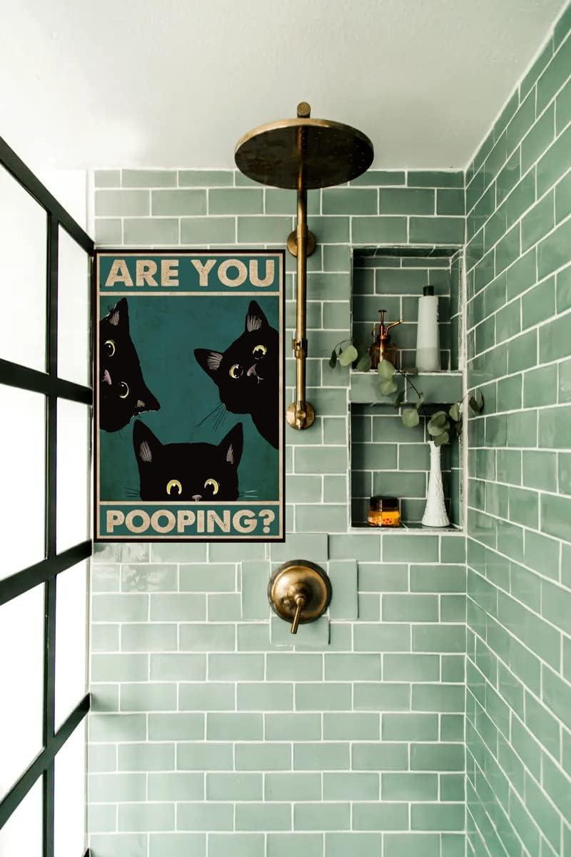 Black Cat Are You Pooping Funny Tin Signs Bathroom Wall Decor 8 x 12 Inch (918)