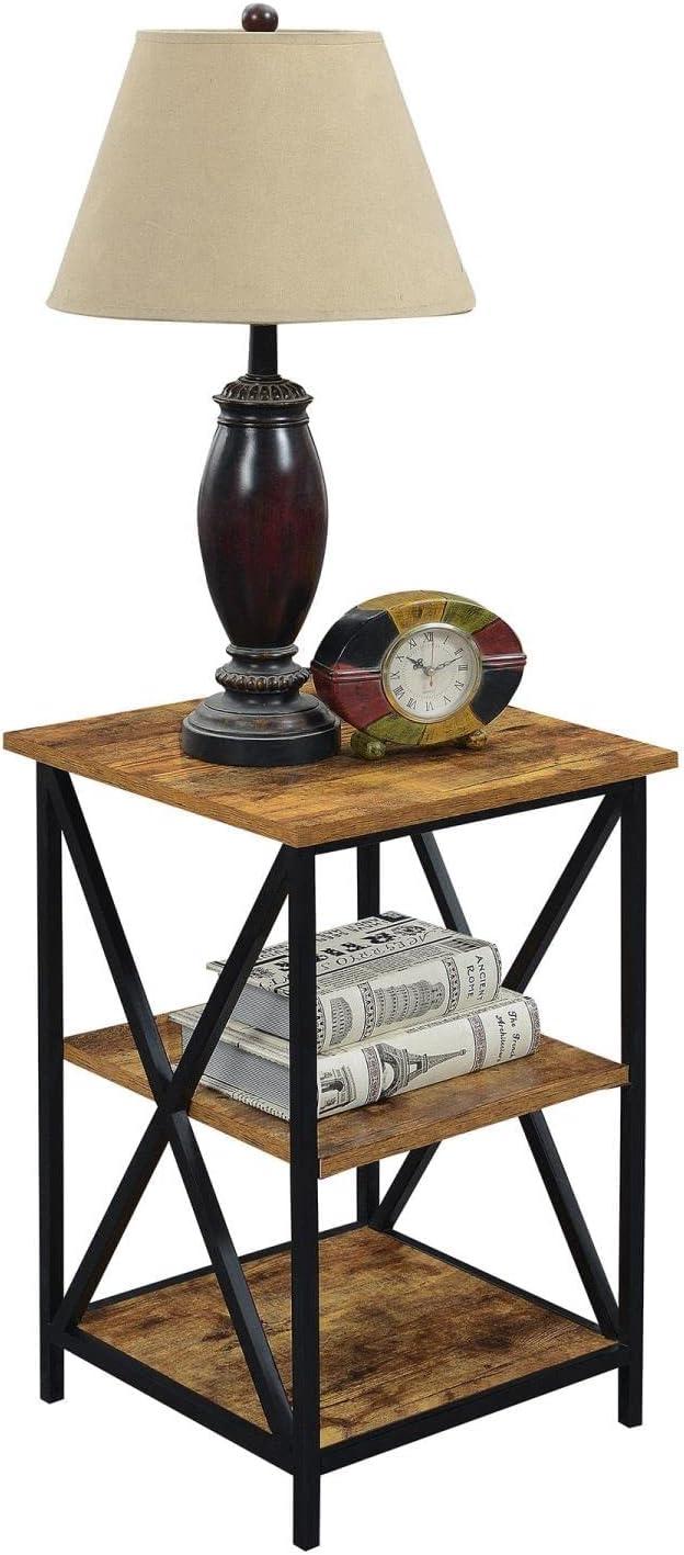 Tucson End Table with Shelves, Weathered Barnwood & Black