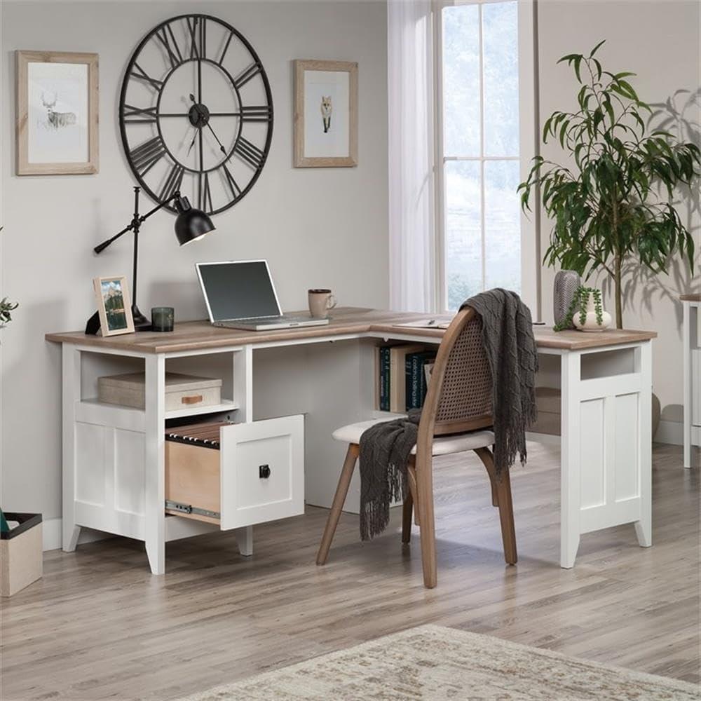 August Hill L-Shaped Home Office Desk Soft White - Sauder