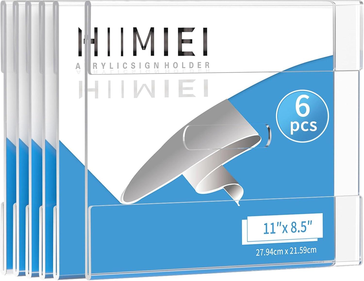 HIIMIEI Acrylic Wall Sign Holder 8.5x11 Inch Horizontal with 3M Tape, 8 1/2 x 11 Clear Plastic Plexiglass Sign Holder for Office, Home, Store, Restaurant-No Drilling(6 Pack)