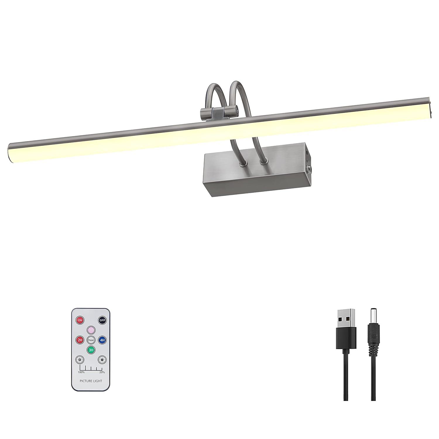 Picture Light,  Battery Operated Picture Lights For Paintings,Metal Remote Control Display Art Light With Timer And Dimmable For Wall Painting,Frame, Portrait, Dartboard-Brass