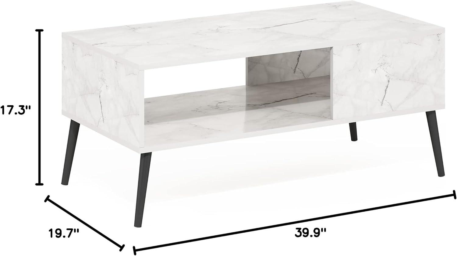 Furinno Claude Mid Century Style Coffee Table with Wood Legs, Marble White