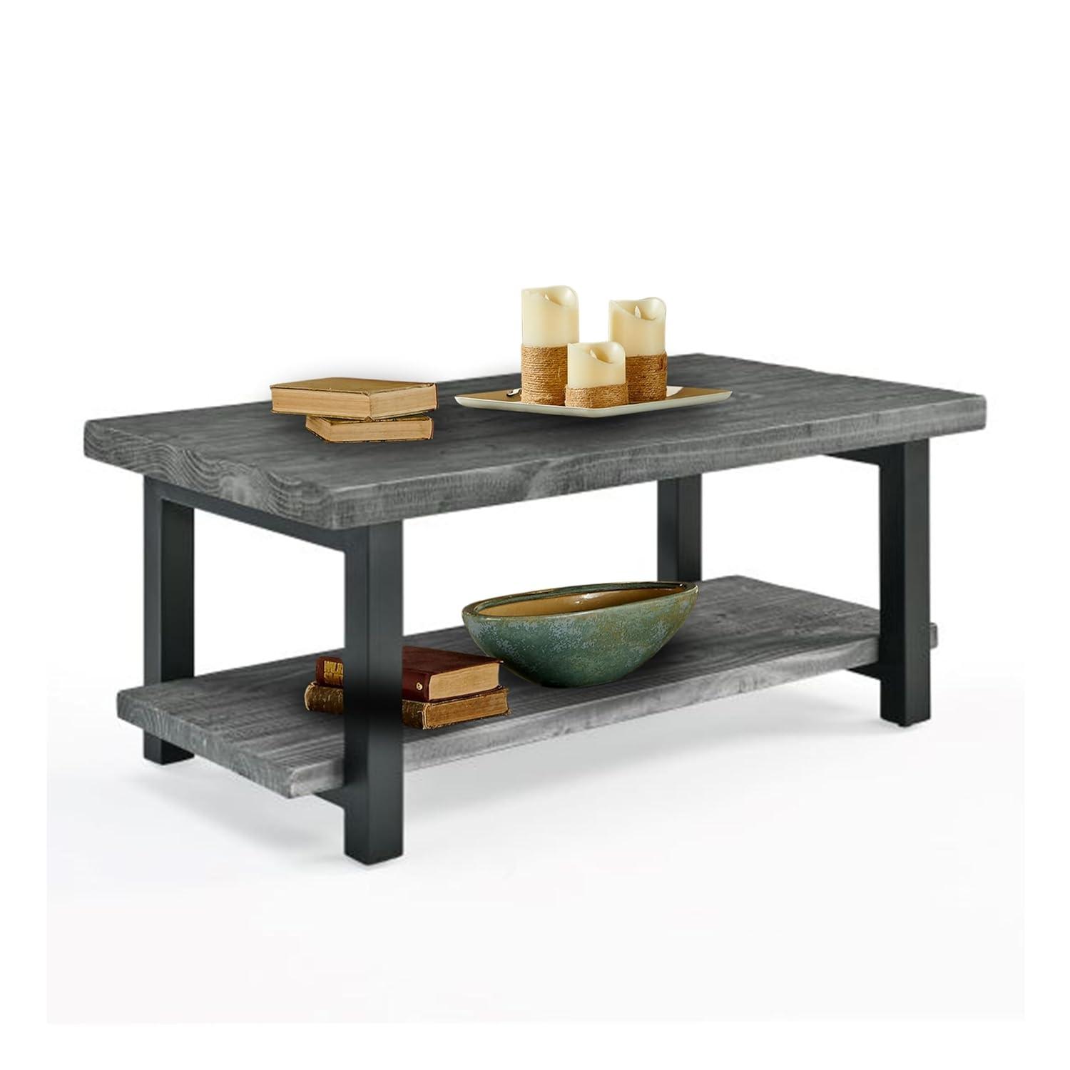 42" Pomona Metal and Reclaimed Wood Coffee Table Slate Gray - Alaterre Furniture