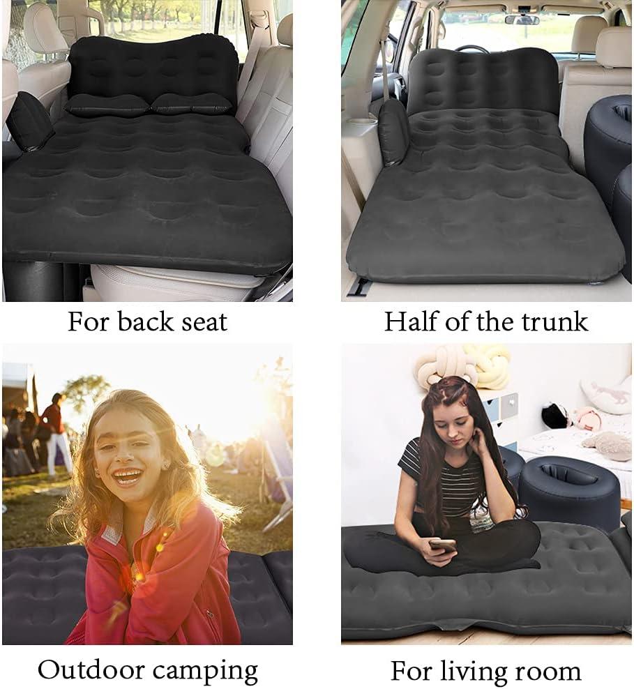 Black PVC Inflatable Car Air Mattress with Pump and Pillows